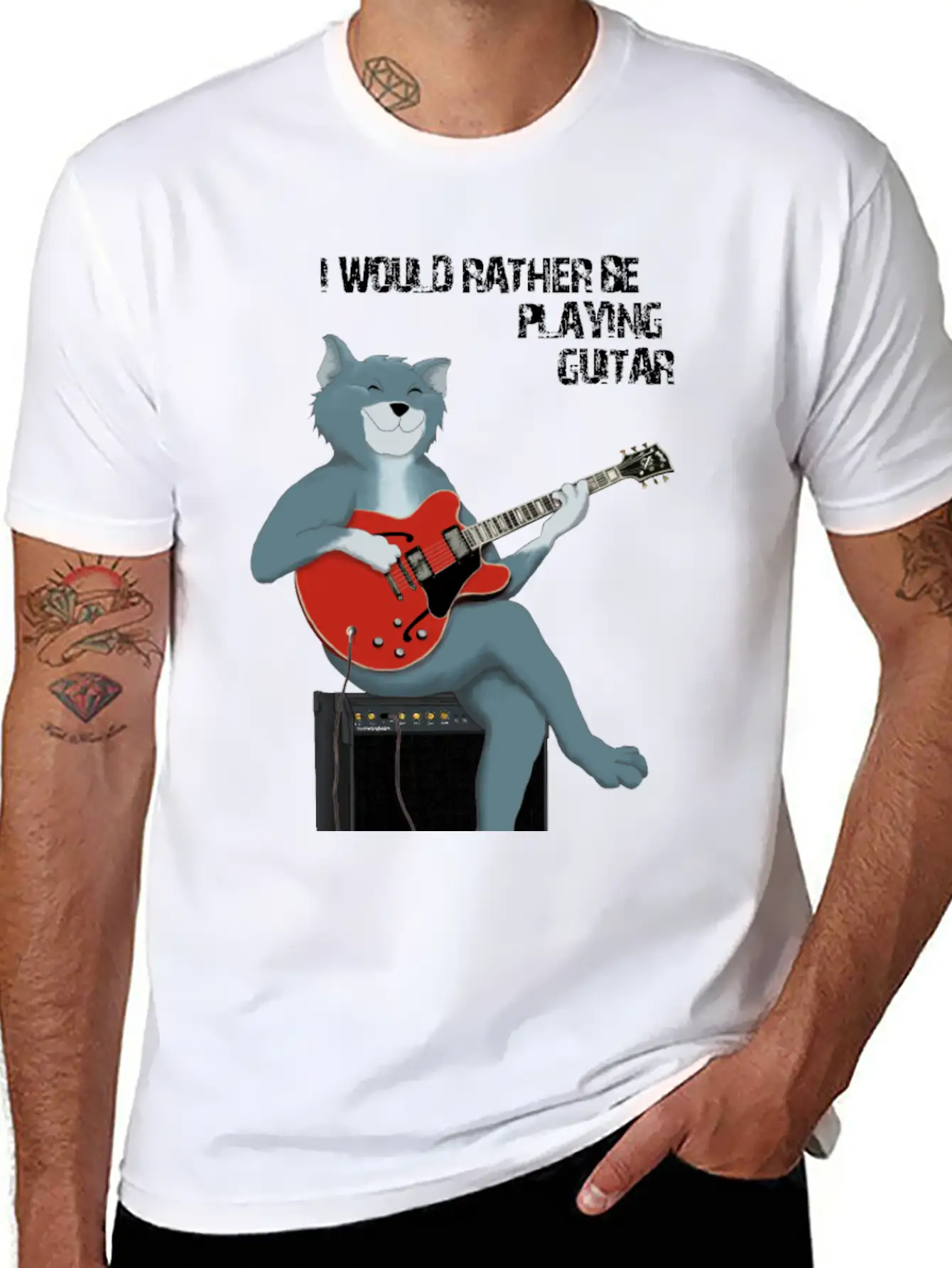 I WOULD RATHER BE PLAYING GUITAR - CAT Unisex Short Sleeve Soft Cotton T-Shirt – Casual Everyday Wear