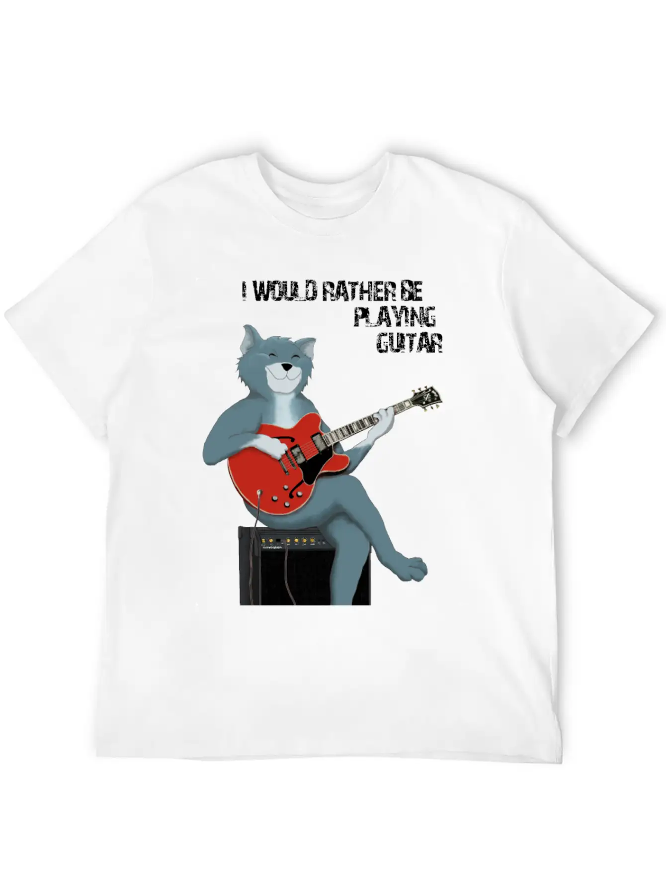 I WOULD RATHER BE PLAYING GUITAR - CAT Unisex Short Sleeve Soft Cotton T-Shirt – Casual Everyday Wear