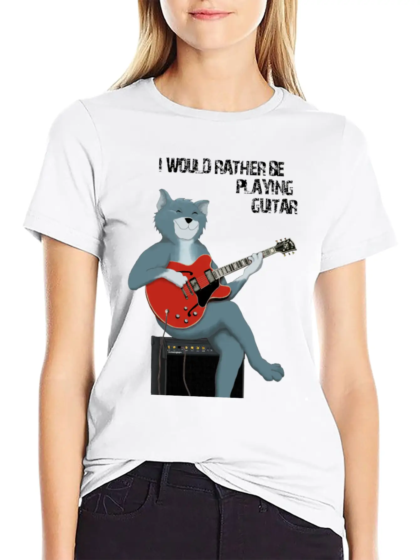 I WOULD RATHER BE PLAYING GUITAR - CAT Unisex Short Sleeve Soft Cotton T-Shirt – Casual Everyday Wear