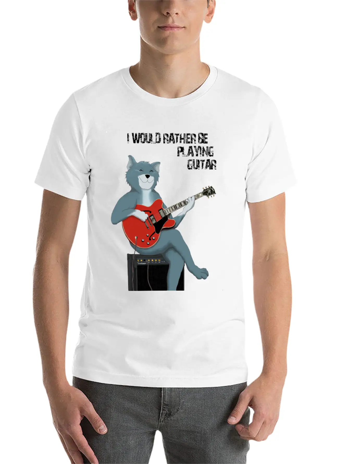 I WOULD RATHER BE PLAYING GUITAR - CAT Unisex Short Sleeve Soft Cotton T-Shirt – Casual Everyday Wear