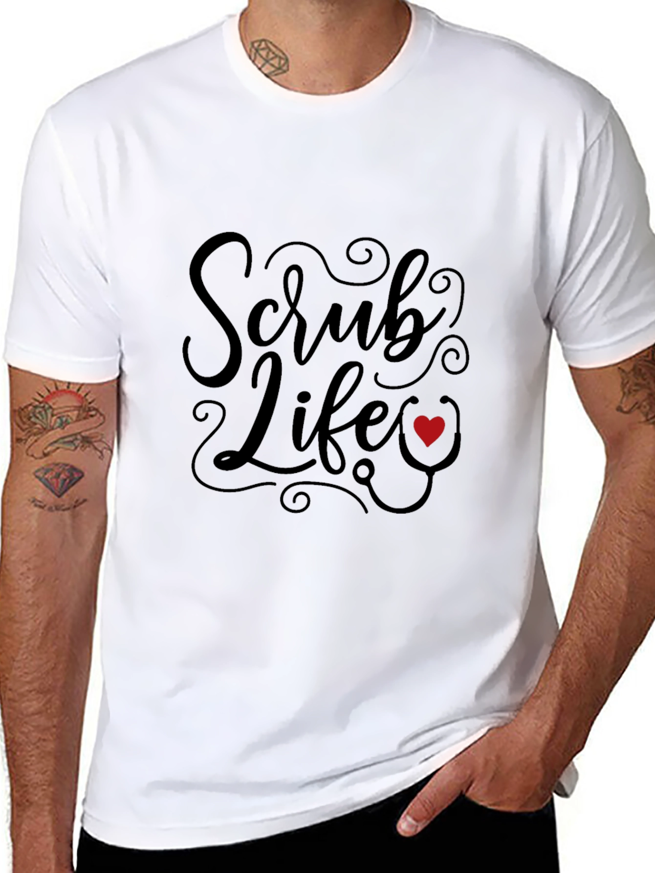 Scrub Life Black T-Shirt with Red Heart