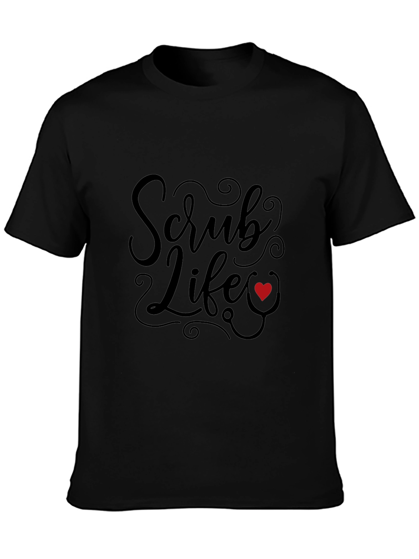 Scrub Life Black T-Shirt with Red Heart