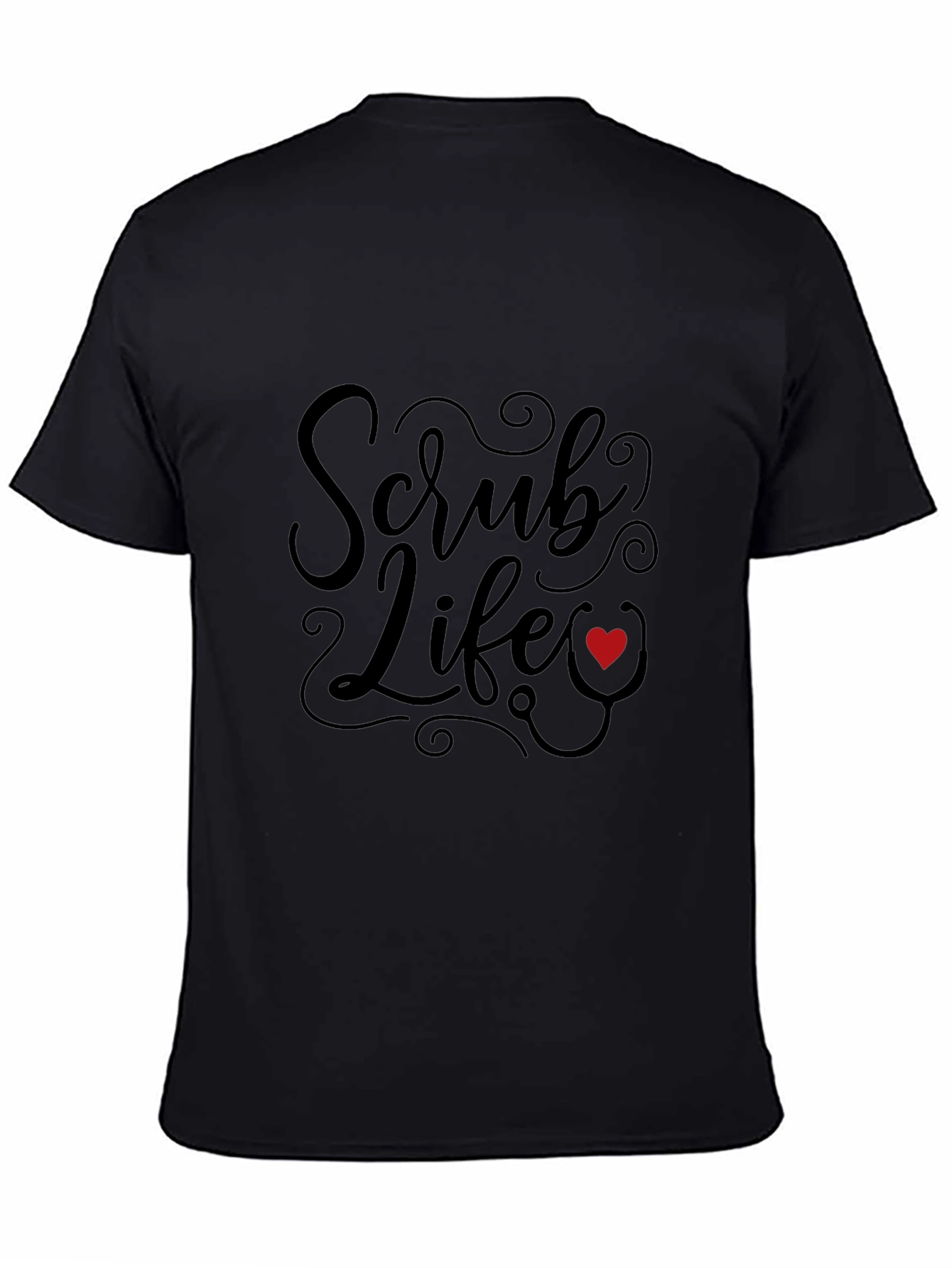 Scrub Life Black T-Shirt with Red Heart