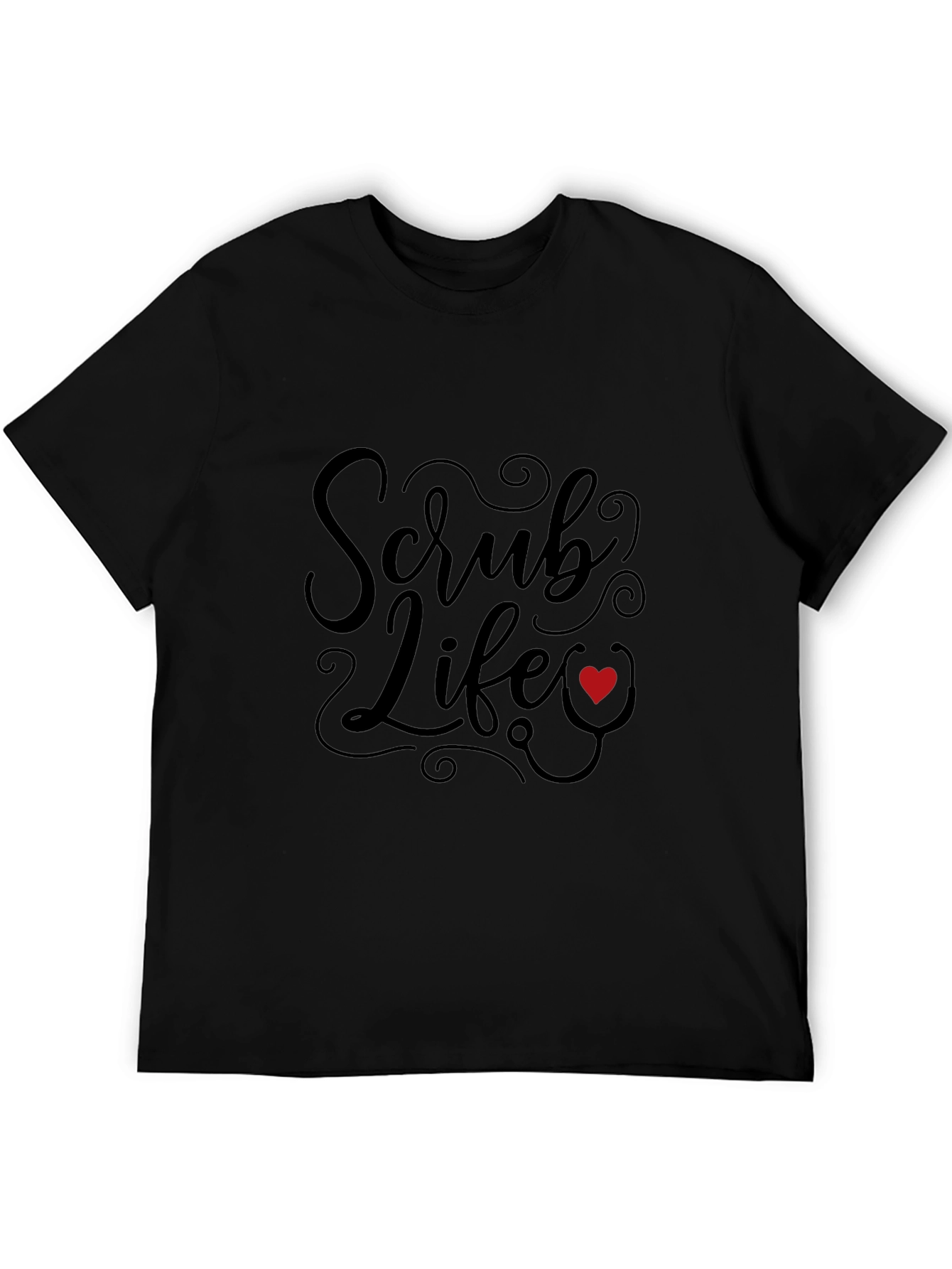 Scrub Life Black T-Shirt with Red Heart