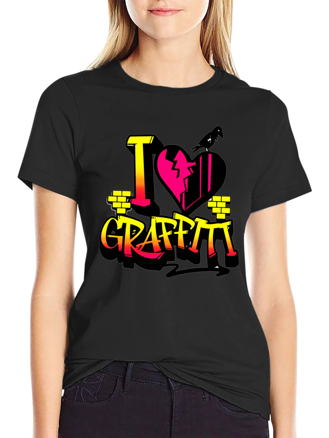 I Love Graffiti Graphic Print Black T-Shirt