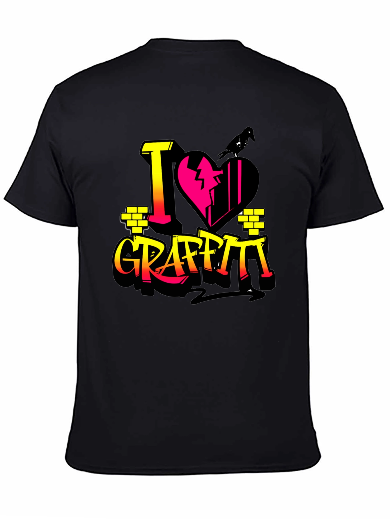 I Love Graffiti Graphic Print Black T-Shirt