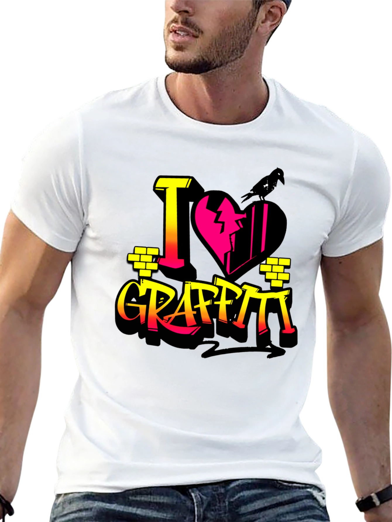 I Love Graffiti Graphic Print Black T-Shirt