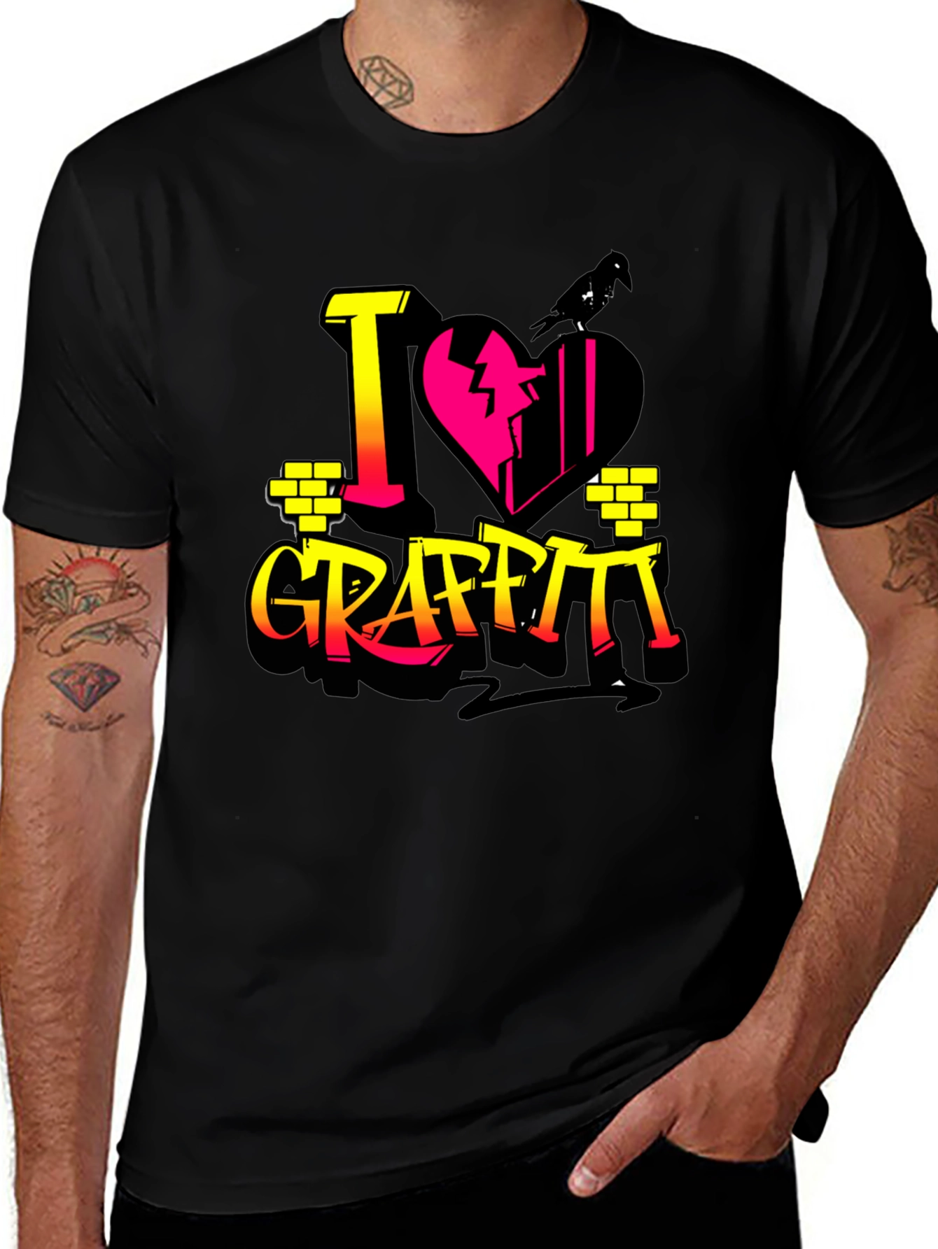 I Love Graffiti Graphic Print Black T-Shirt