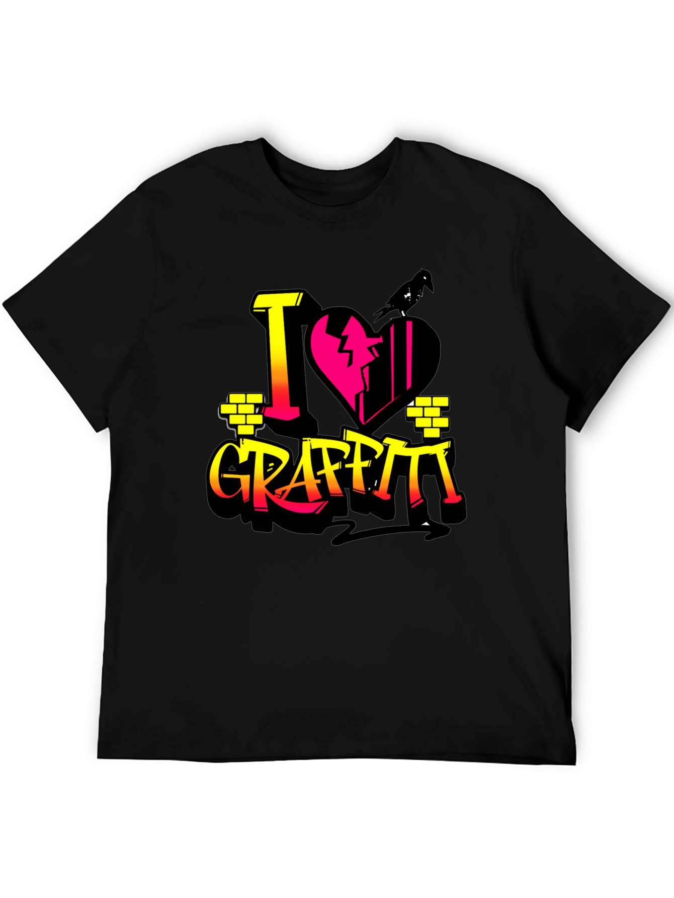 I Love Graffiti Graphic Print Black T-Shirt