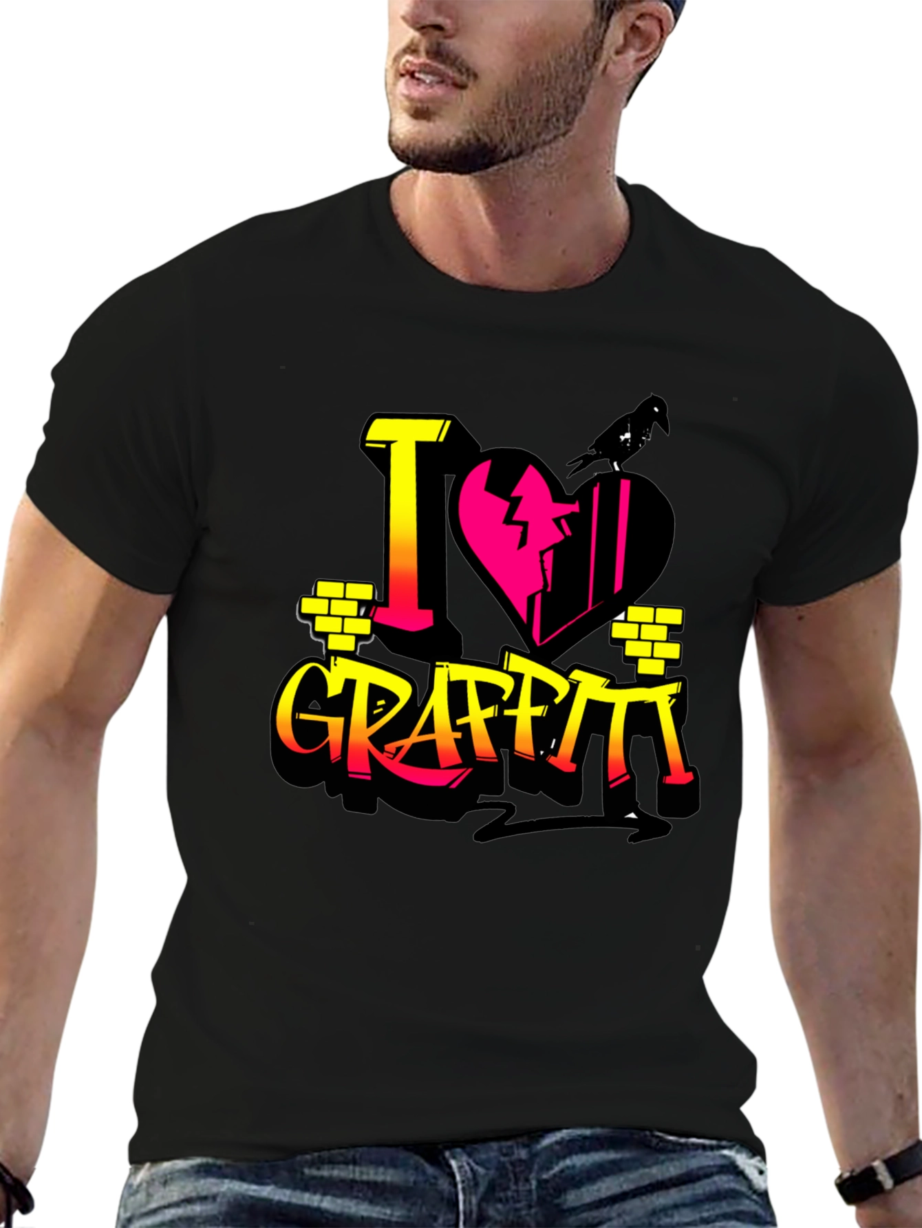 I Love Graffiti Graphic Print Black T-Shirt