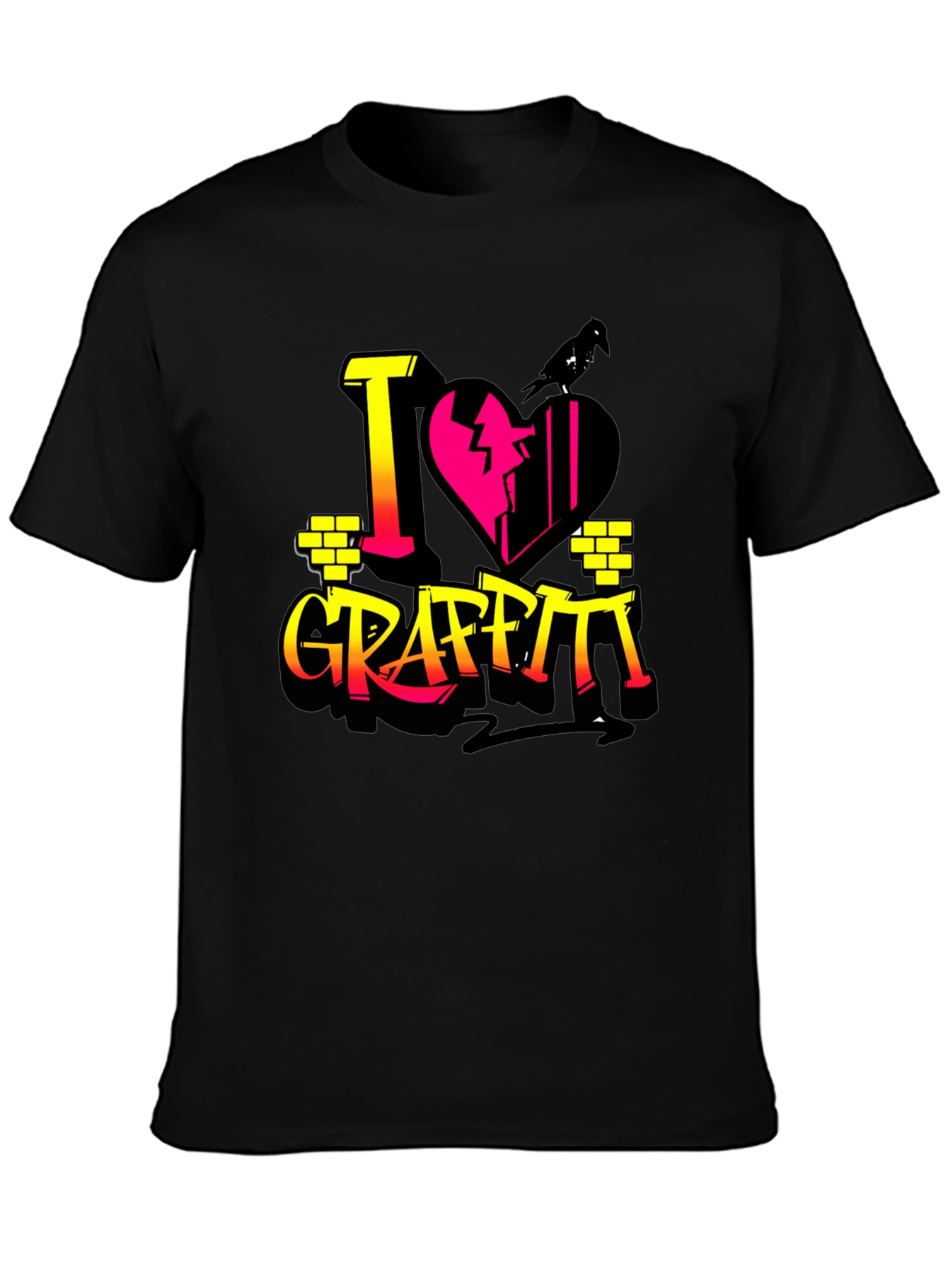 I Love Graffiti Graphic Print Black T-Shirt