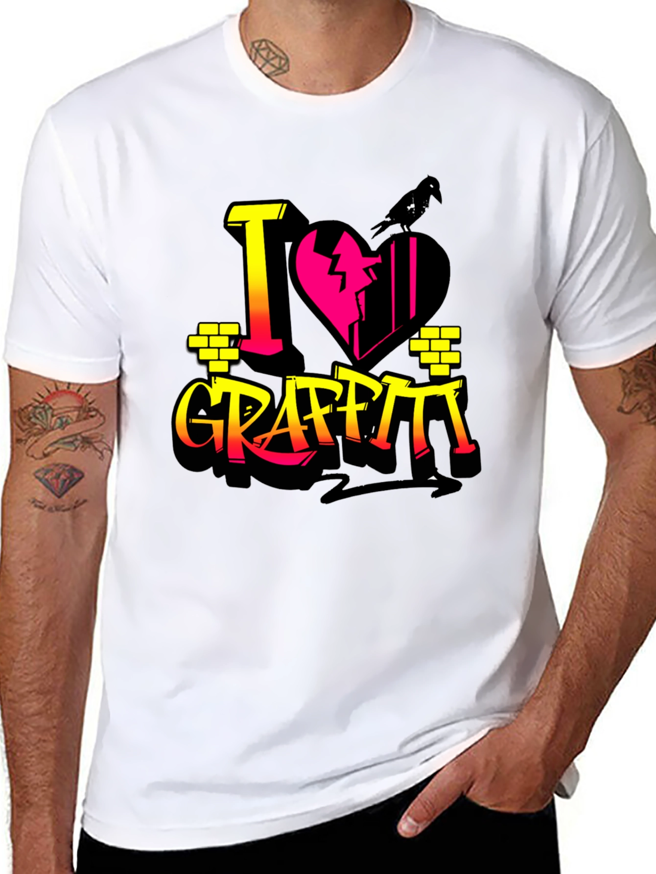 I Love Graffiti Graphic Print Black T-Shirt