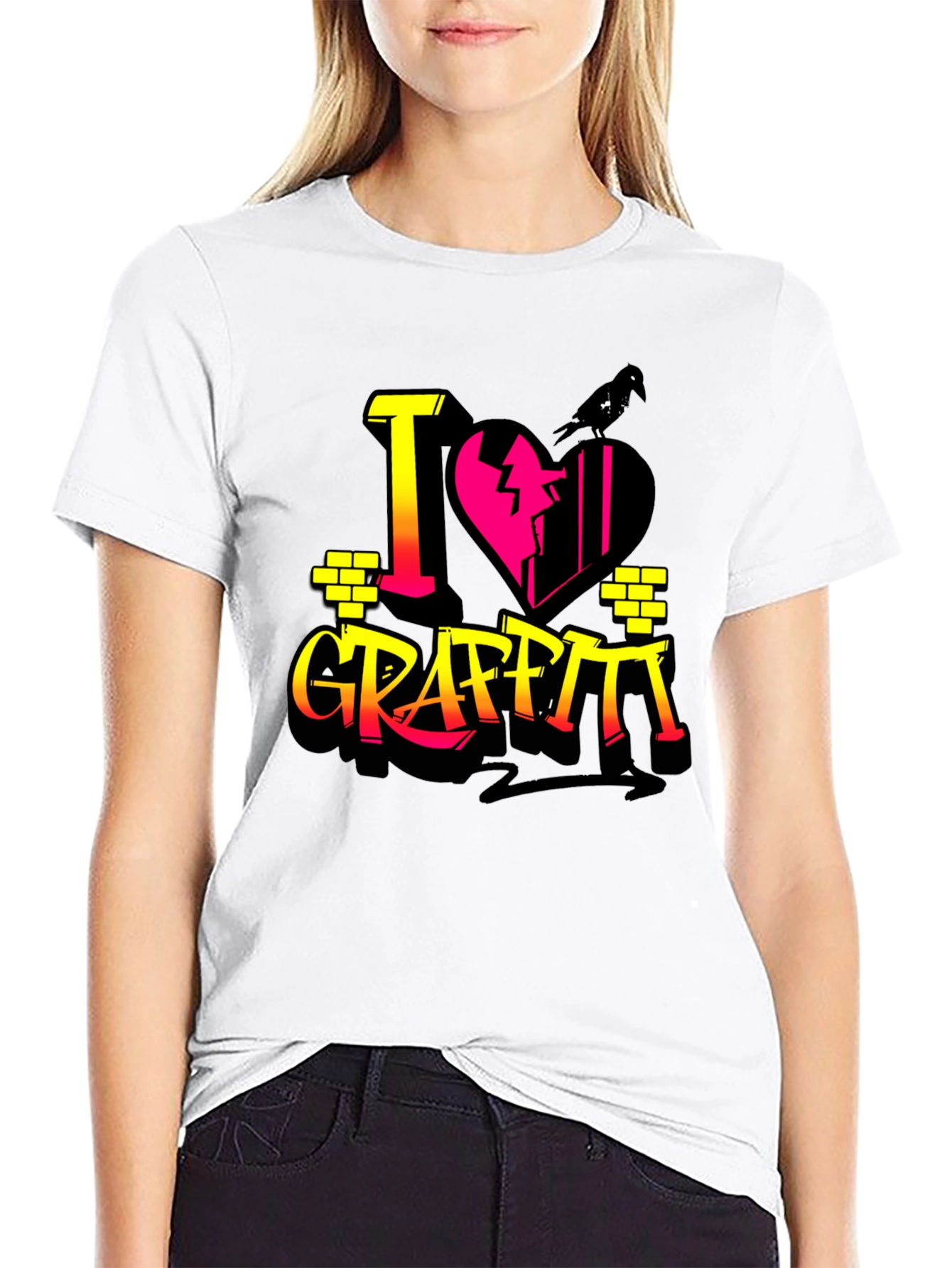 I Love Graffiti Graphic Print Black T-Shirt