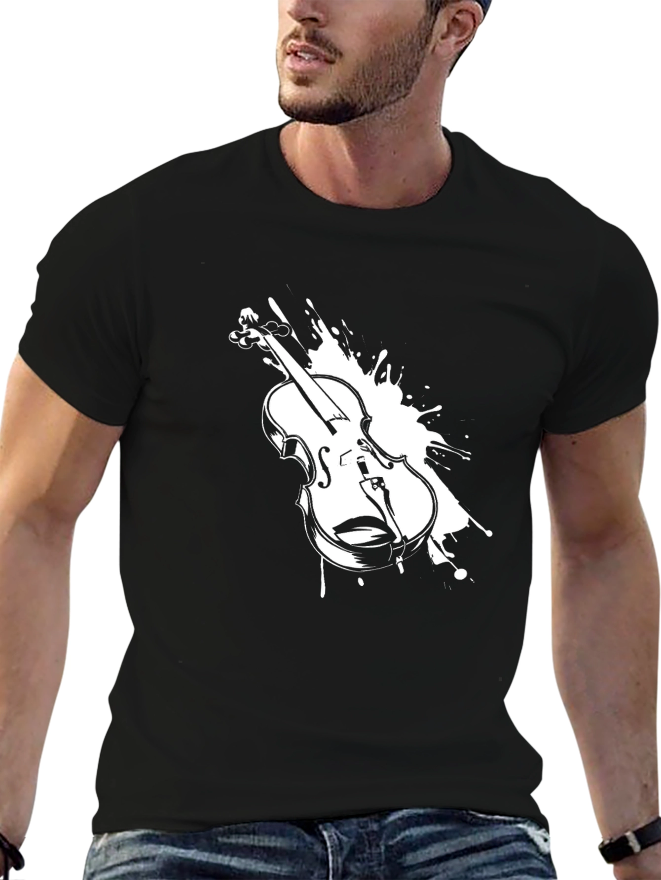 Violin Splash Graphic T-Shirt - Musical Instrument Tee