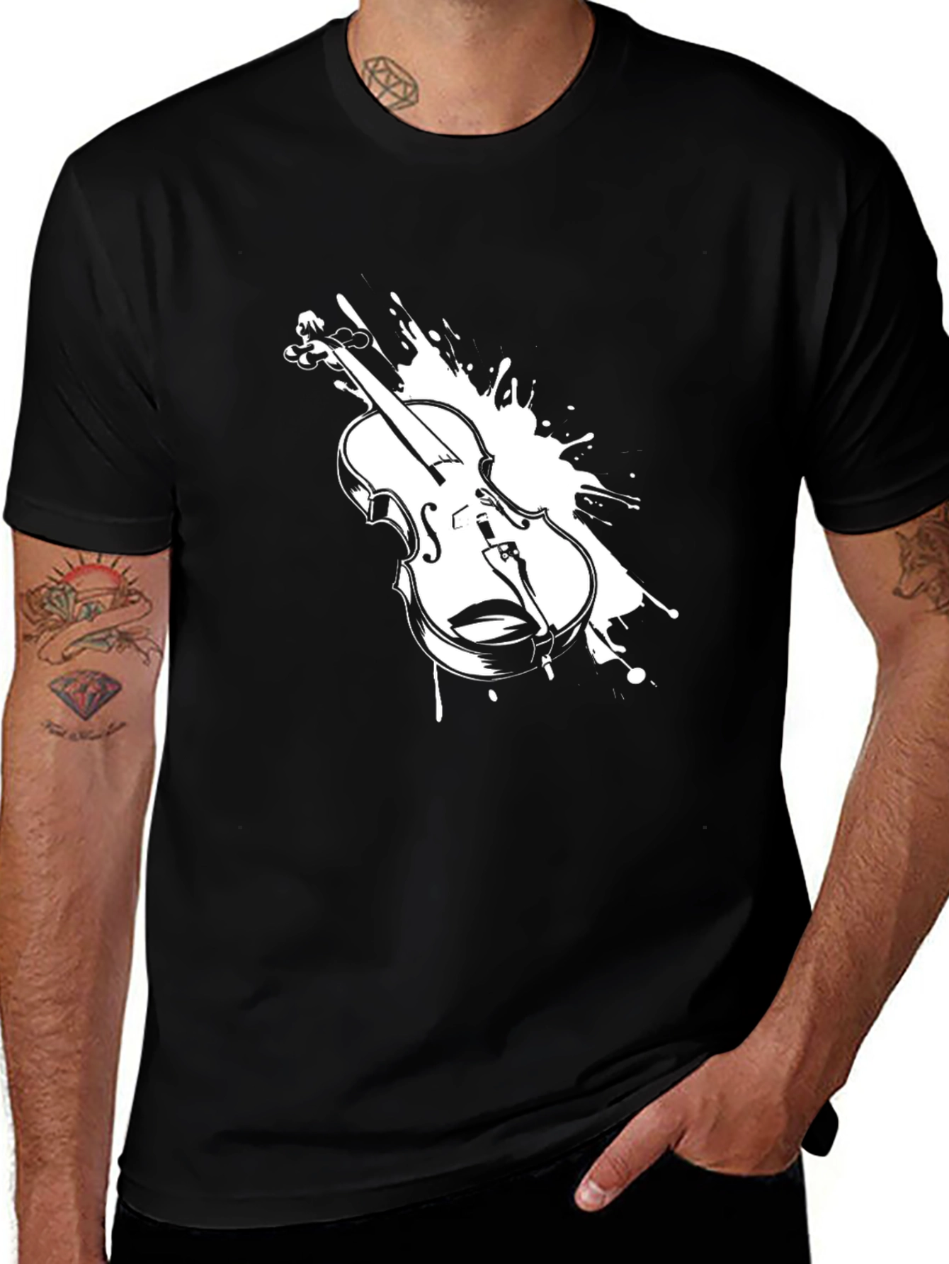 Violin Splash Graphic T-Shirt - Musical Instrument Tee