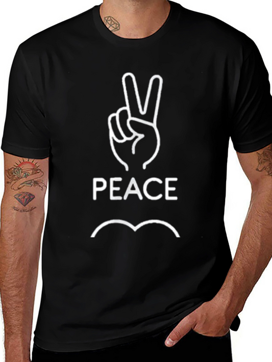 Peace Sign Graphic Tee - Soft Black Cotton Casual T-Shirt