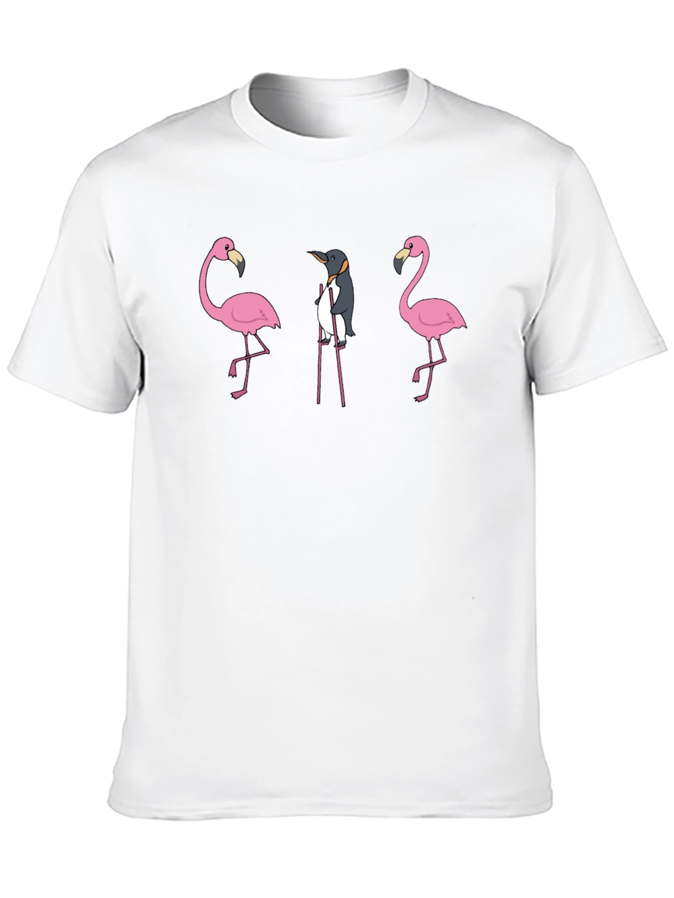 Penguin Among Flamingos Graphic T-Shirt
