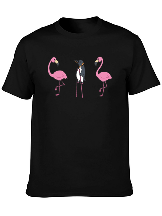 Penguin Among Flamingos Graphic T-Shirt