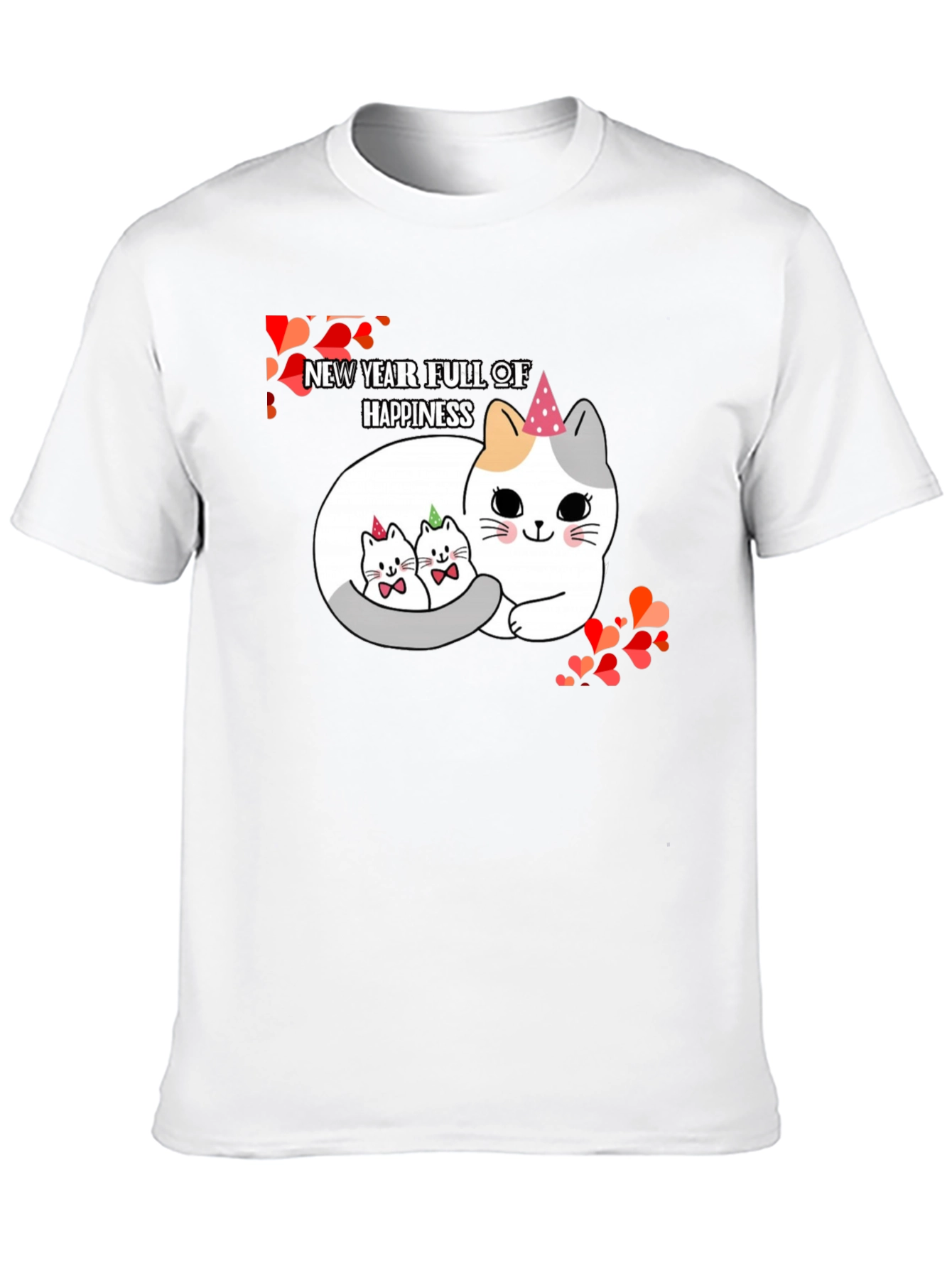 New Year Cats Black T-Shirt