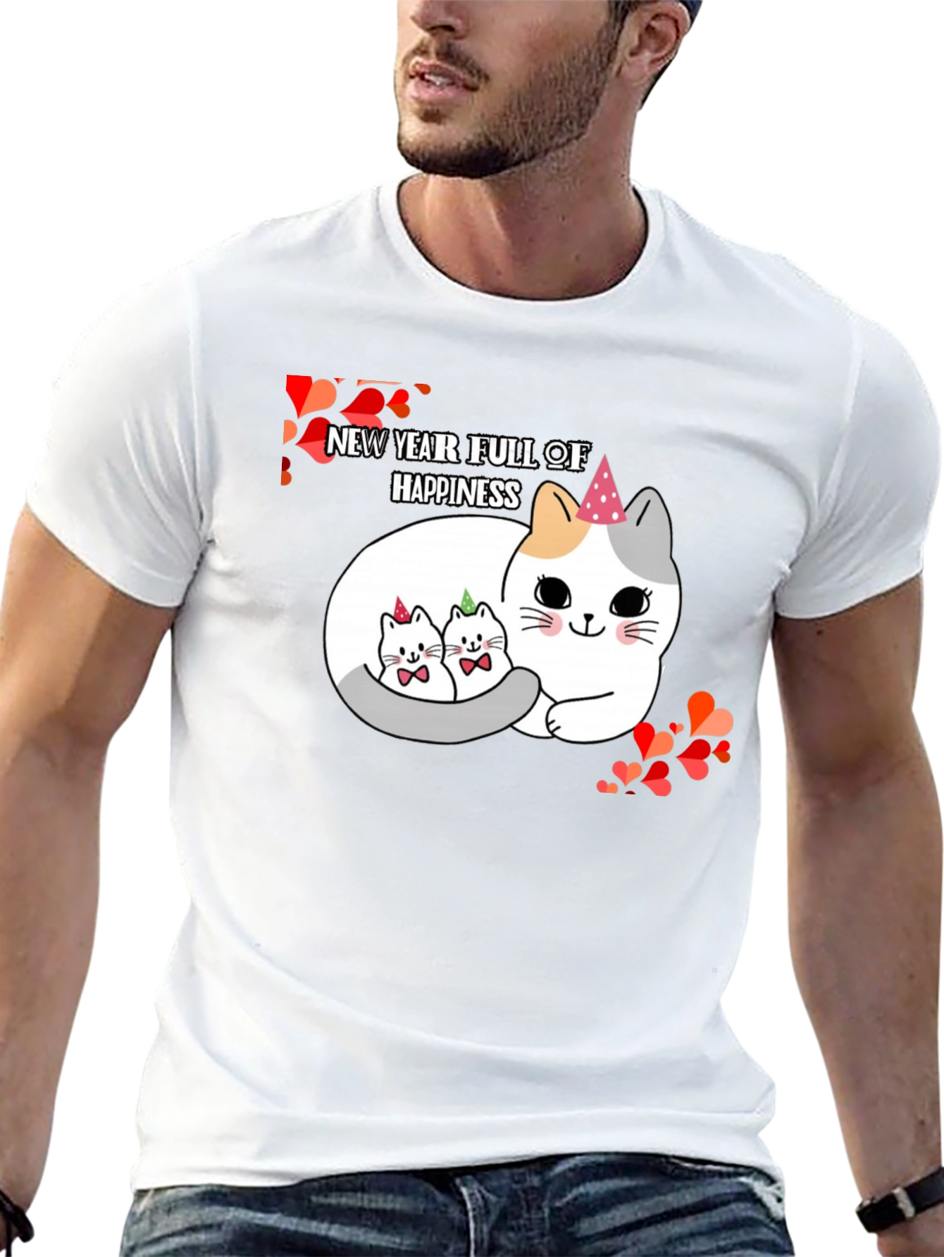 New Year Cats Black T-Shirt