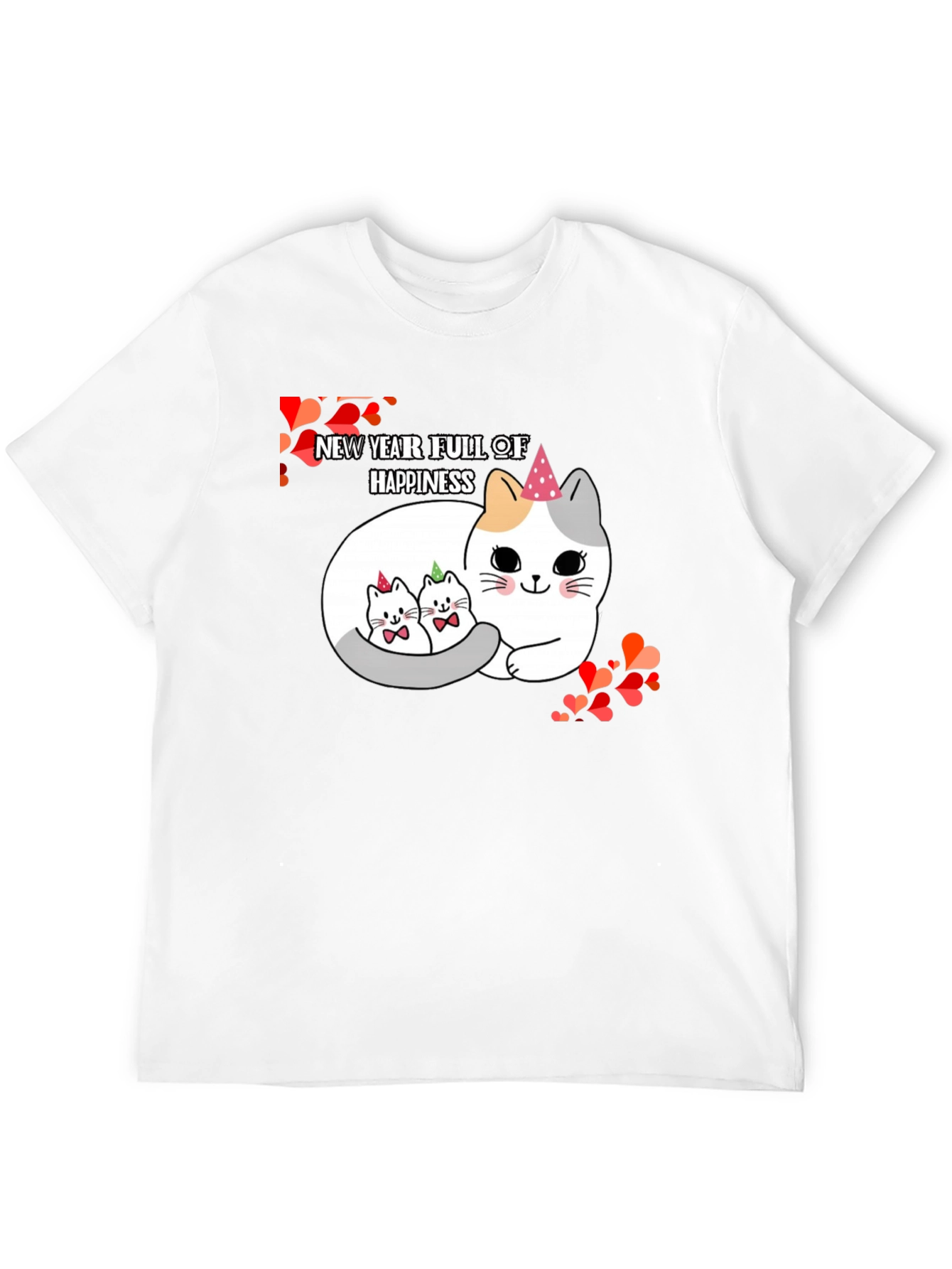 New Year Cats Black T-Shirt