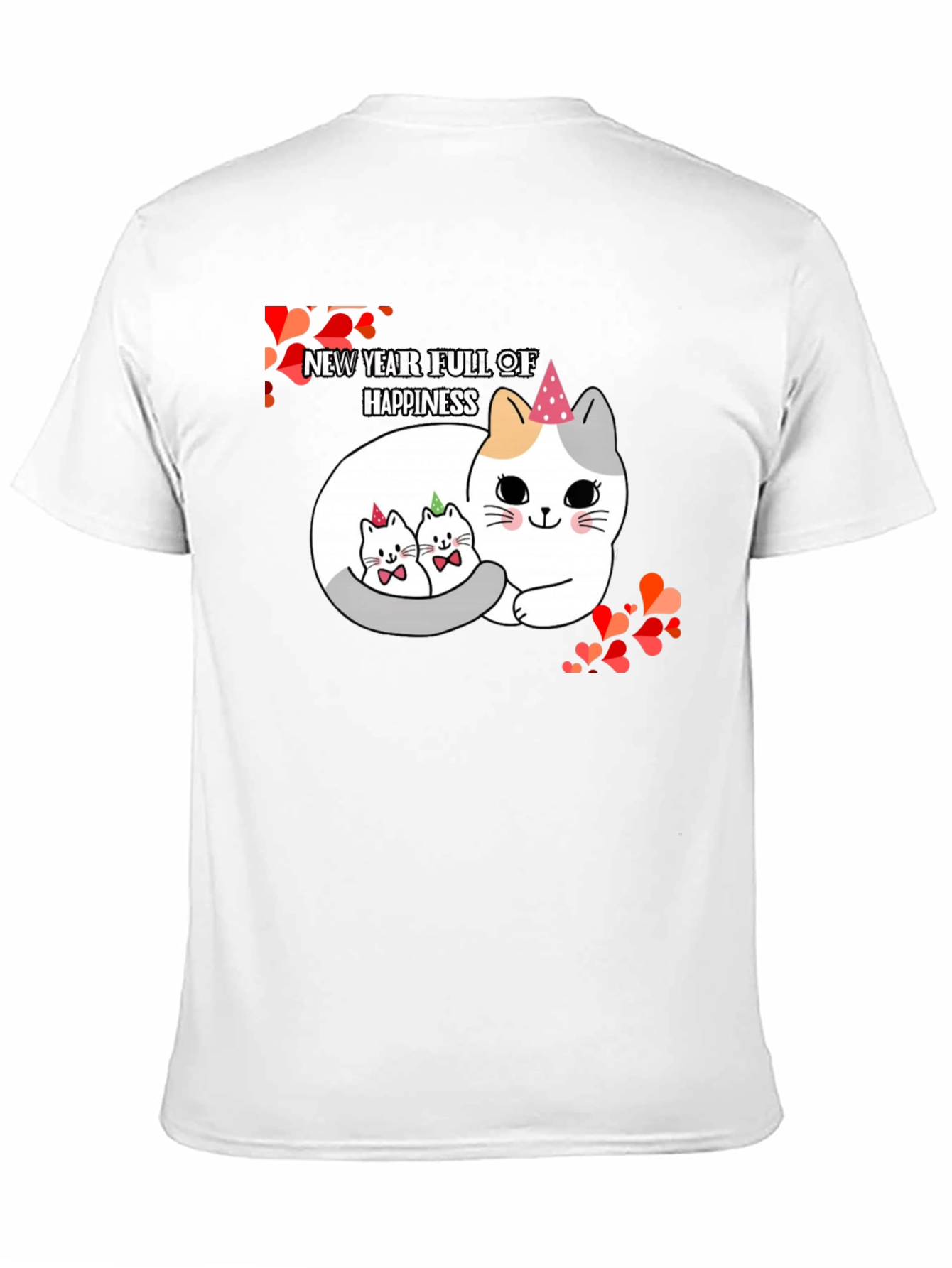New Year Cats Black T-Shirt
