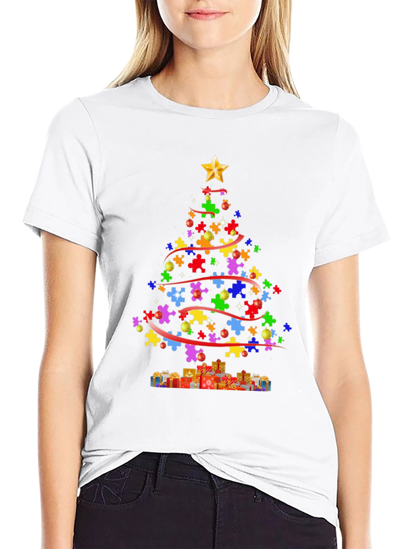 Puzzle Piece Christmas Tree T-Shirt