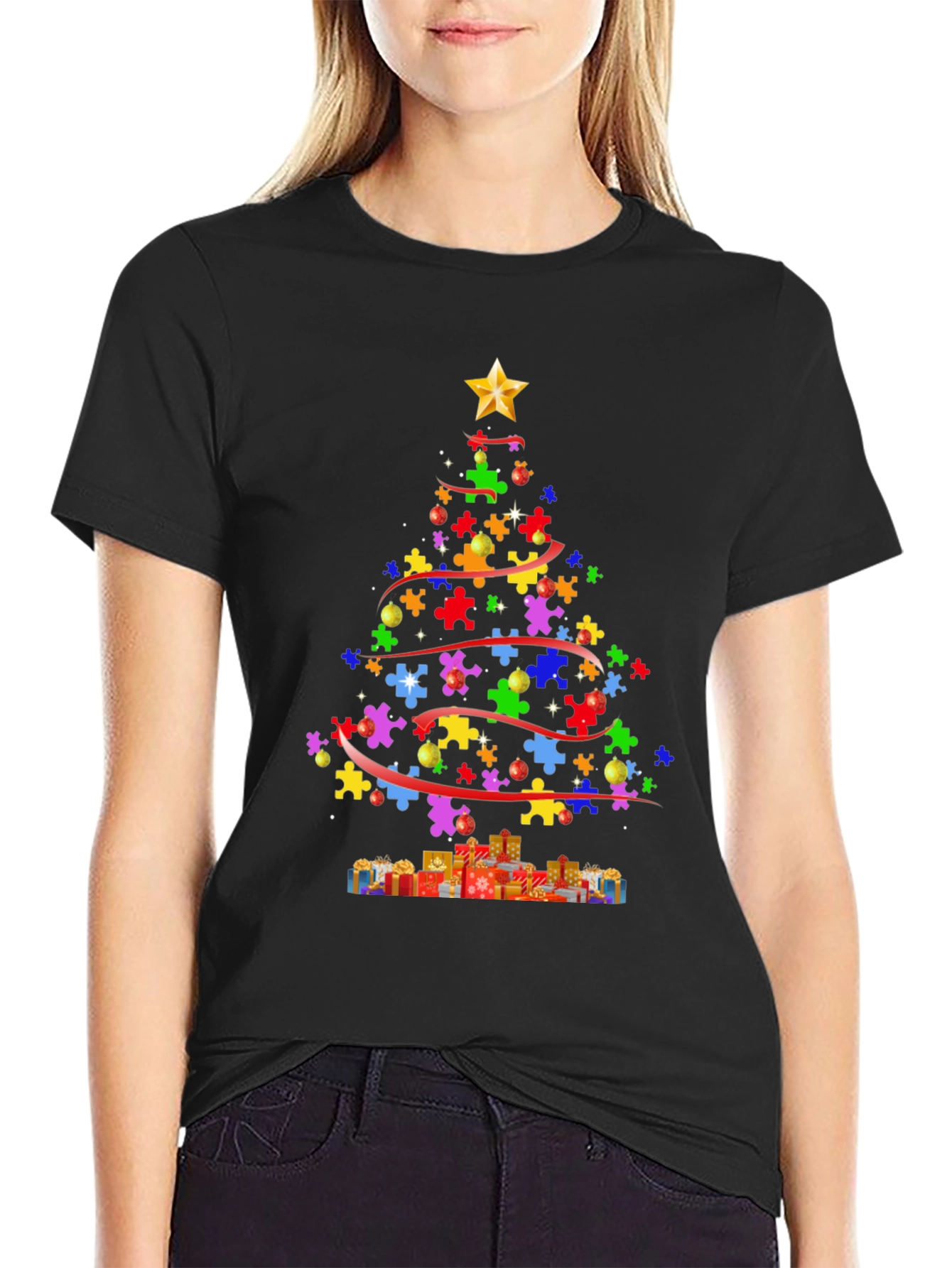 Puzzle Piece Christmas Tree T-Shirt