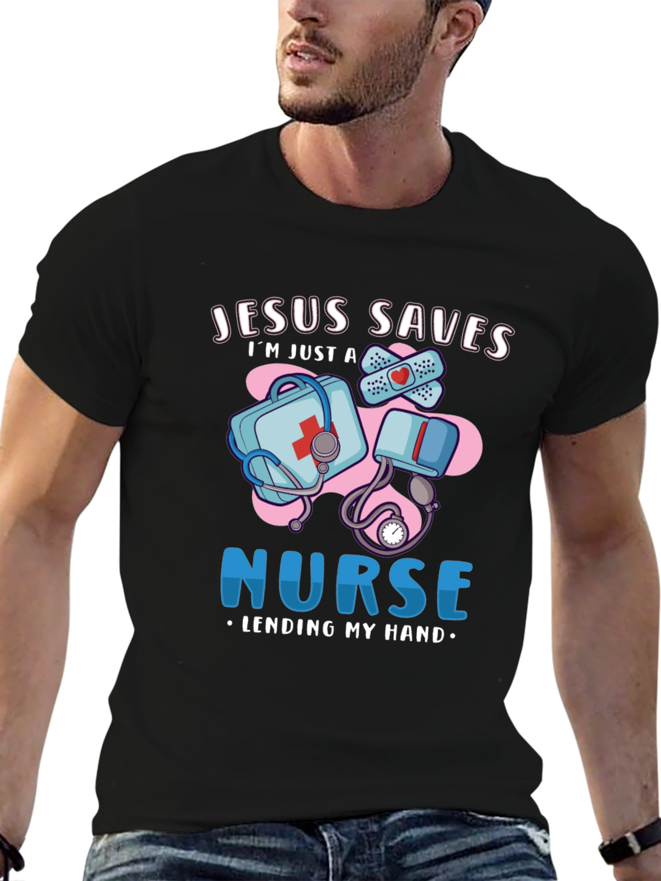 Jesus Saves Nurse T-Shirt Medical Humor Graphic Tee