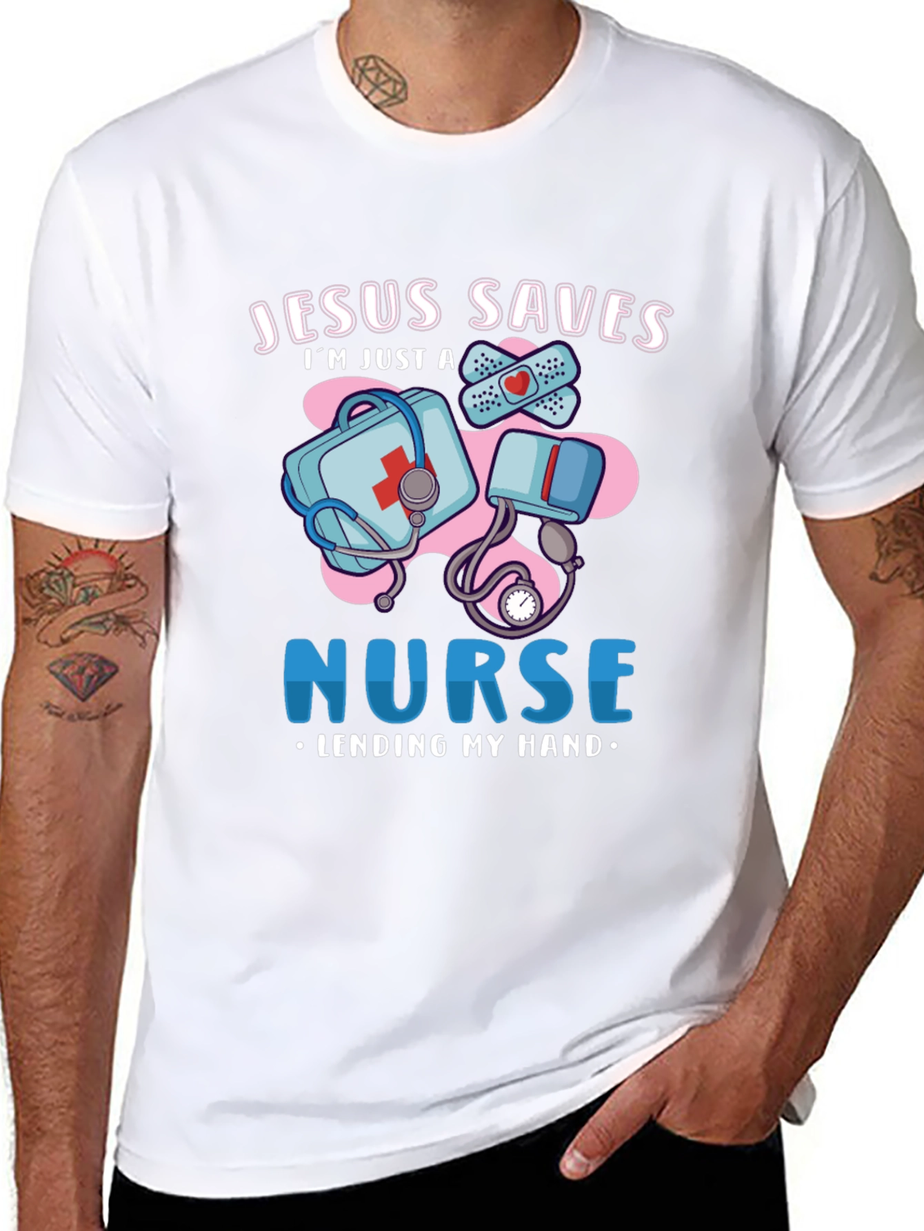 Jesus Saves Nurse T-Shirt Medical Humor Graphic Tee