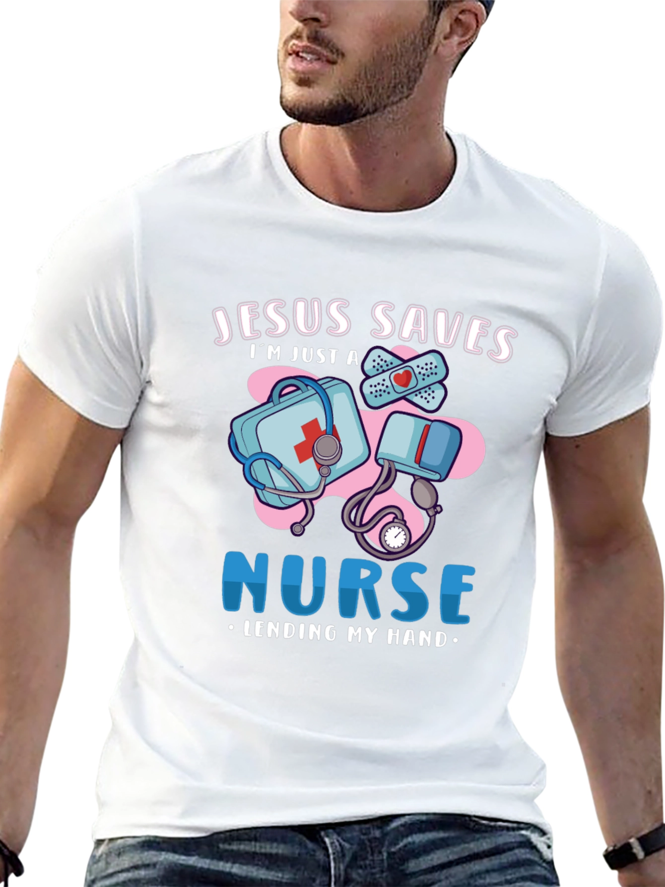 Jesus Saves Nurse T-Shirt Medical Humor Graphic Tee