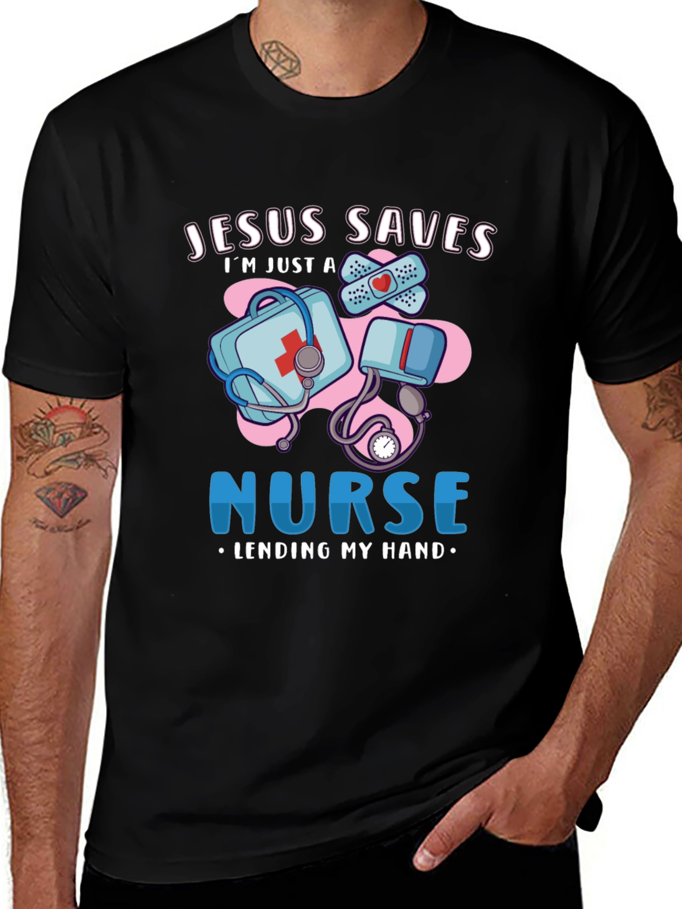 Jesus Saves Nurse T-Shirt Medical Humor Graphic Tee