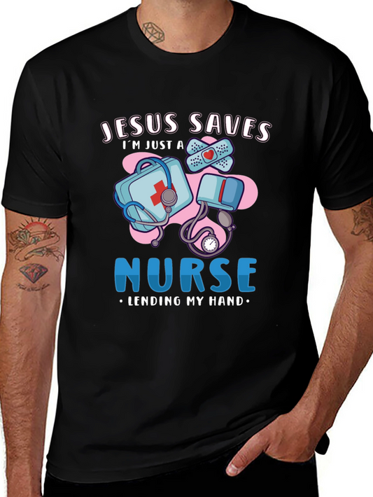 Jesus Saves Nurse T-Shirt Medical Humor Graphic Tee