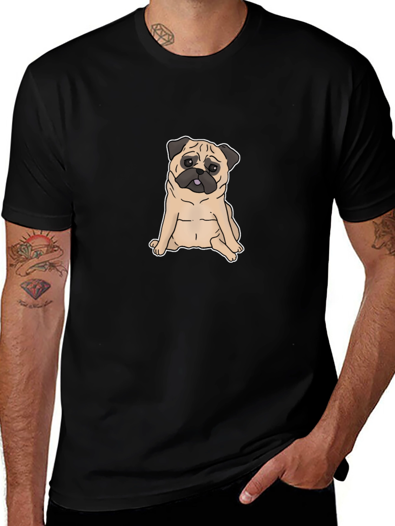 Pug Graphic T-Shirt - Black Cotton Tee