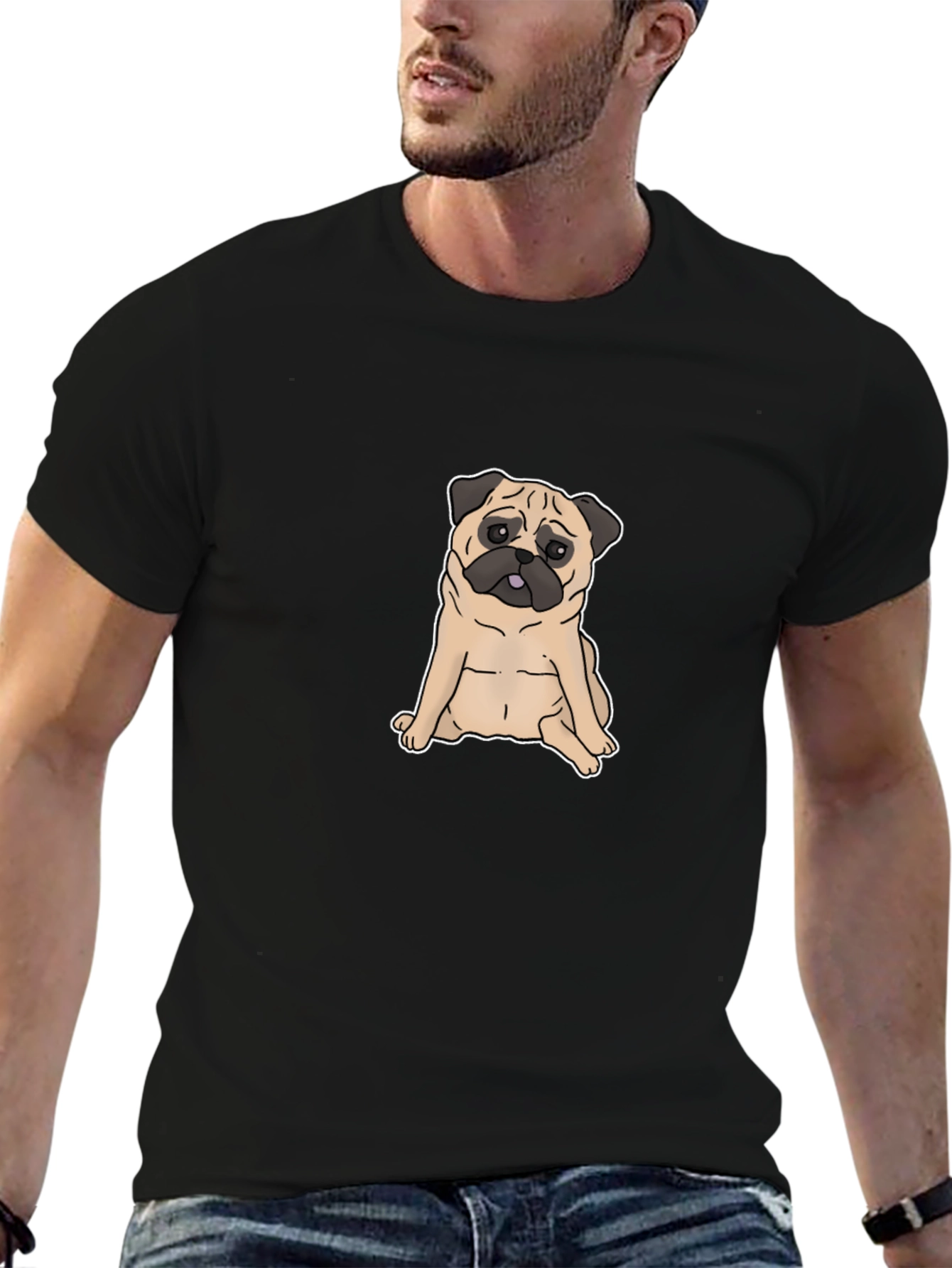Pug Graphic T-Shirt - Black Cotton Tee