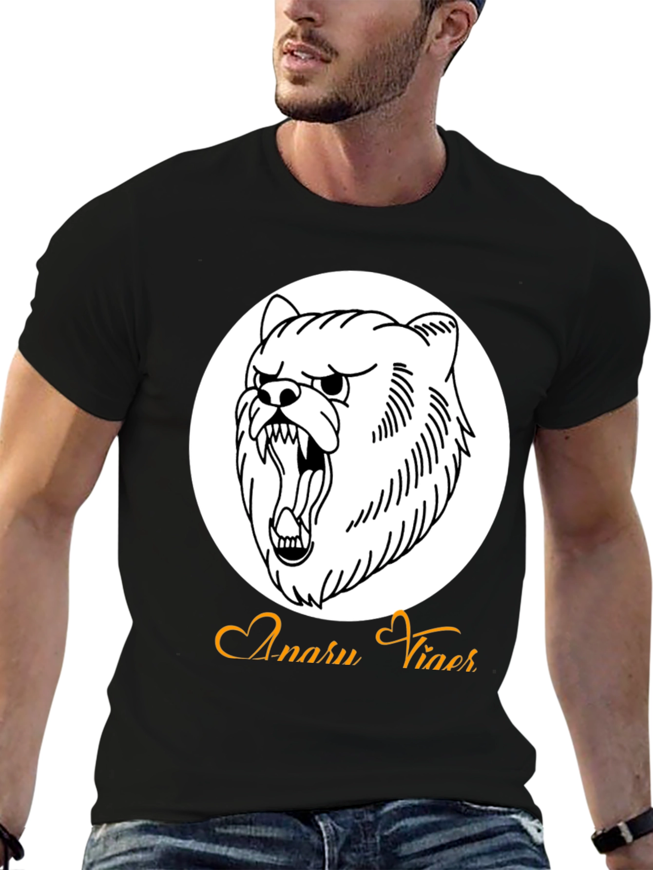 Mens Black Graphic Tee - Angry Bear Design