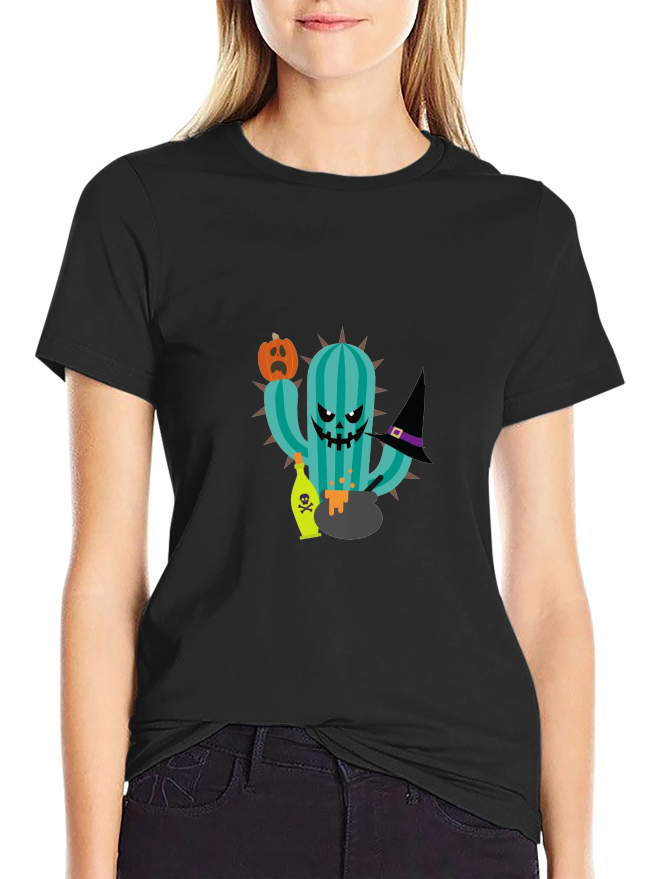 Halloween Cactus Graphic T-Shirt - Spooky Season Style