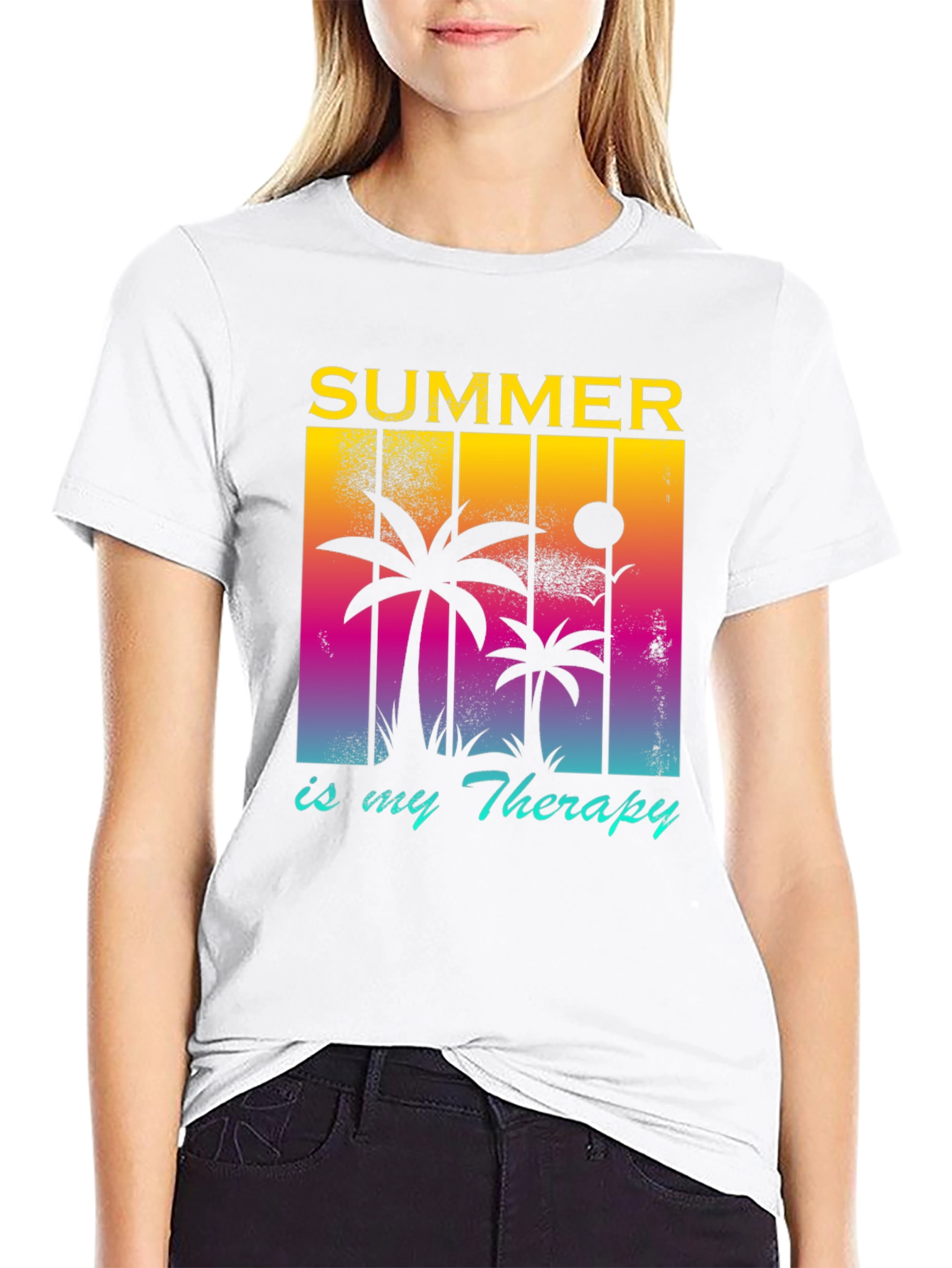 Summer Therapy Graphic Tee - Palm Tree Design
