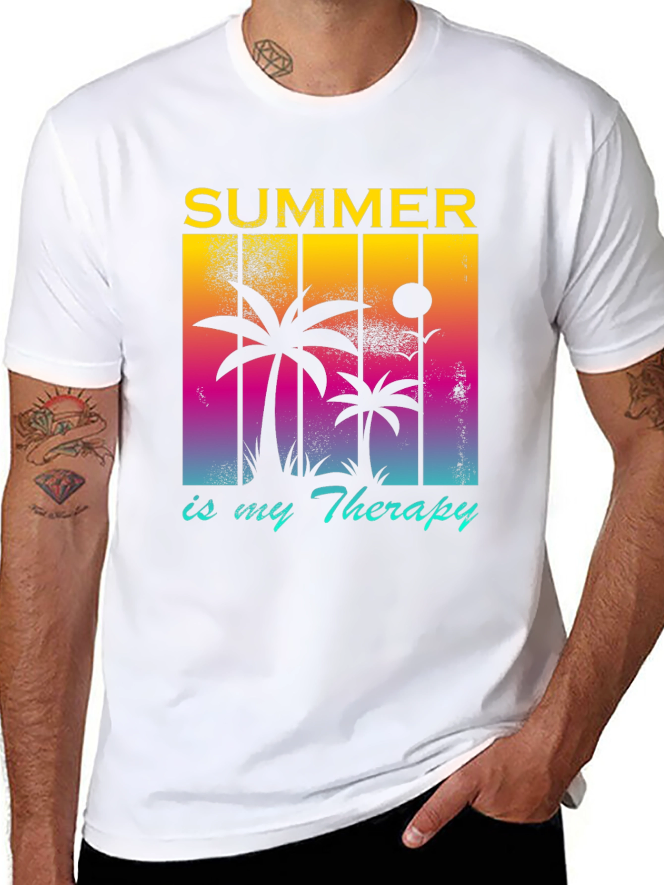 Summer Therapy Graphic Tee - Palm Tree Design