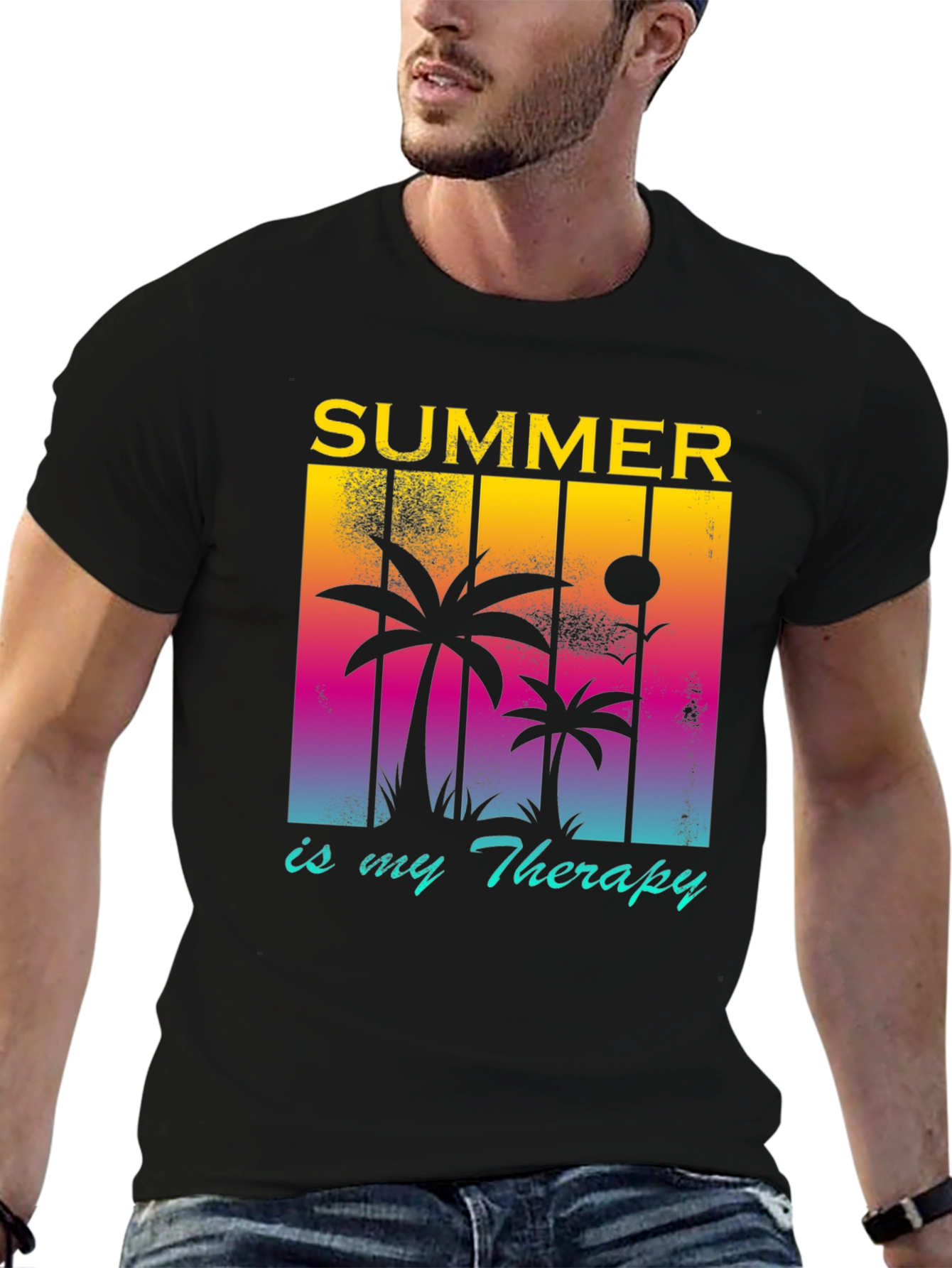Summer Therapy Graphic Tee - Palm Tree Design