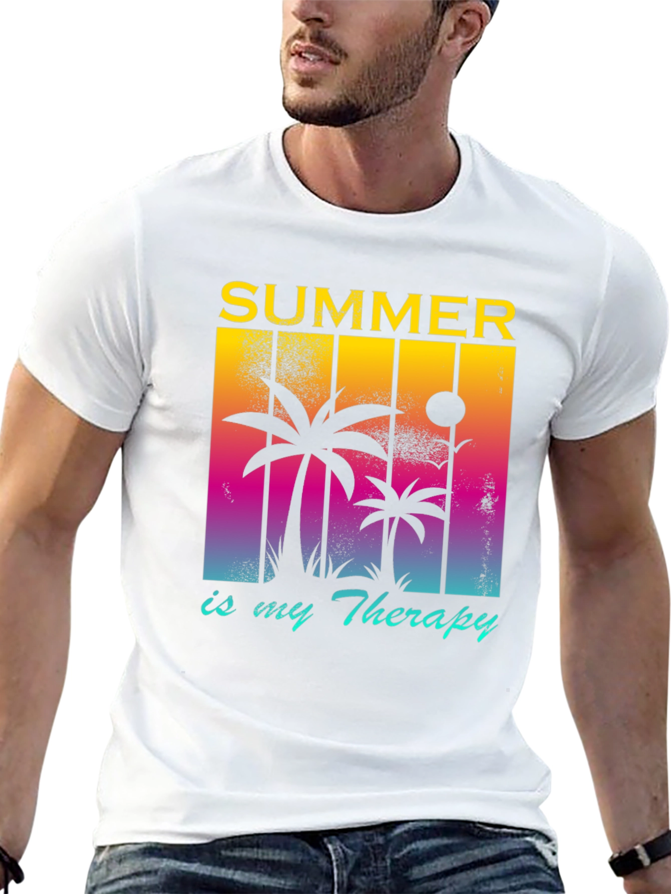 Summer Therapy Graphic Tee - Palm Tree Design