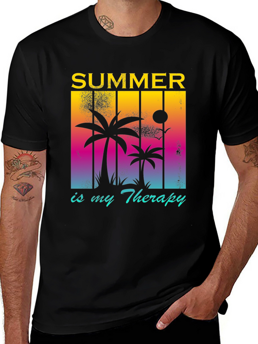 Summer Therapy Graphic Tee - Palm Tree Design