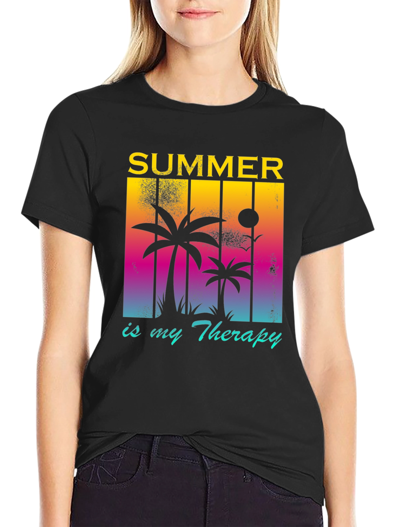 Summer Therapy Graphic Tee - Palm Tree Design