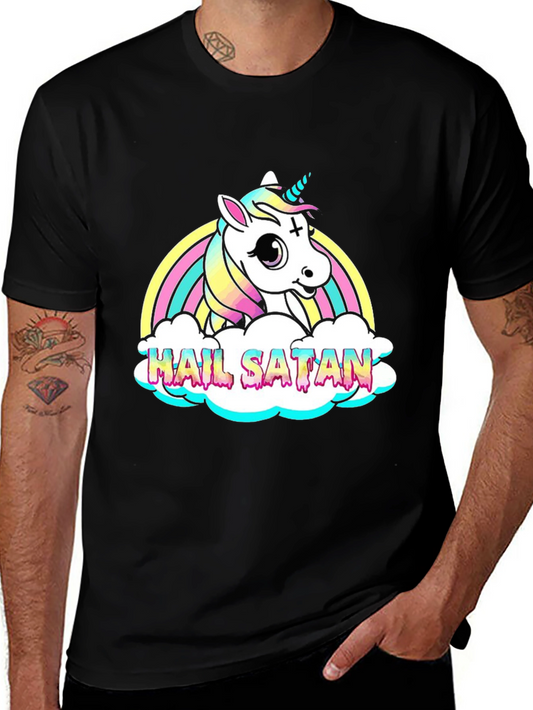 Unicorn Hail Satan Graphic Tee - Black