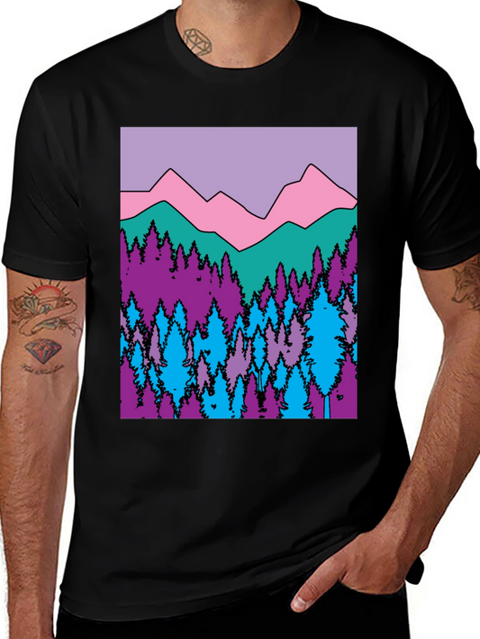Mountains & Trees Graphic T-Shirt - Colorful Nature Design