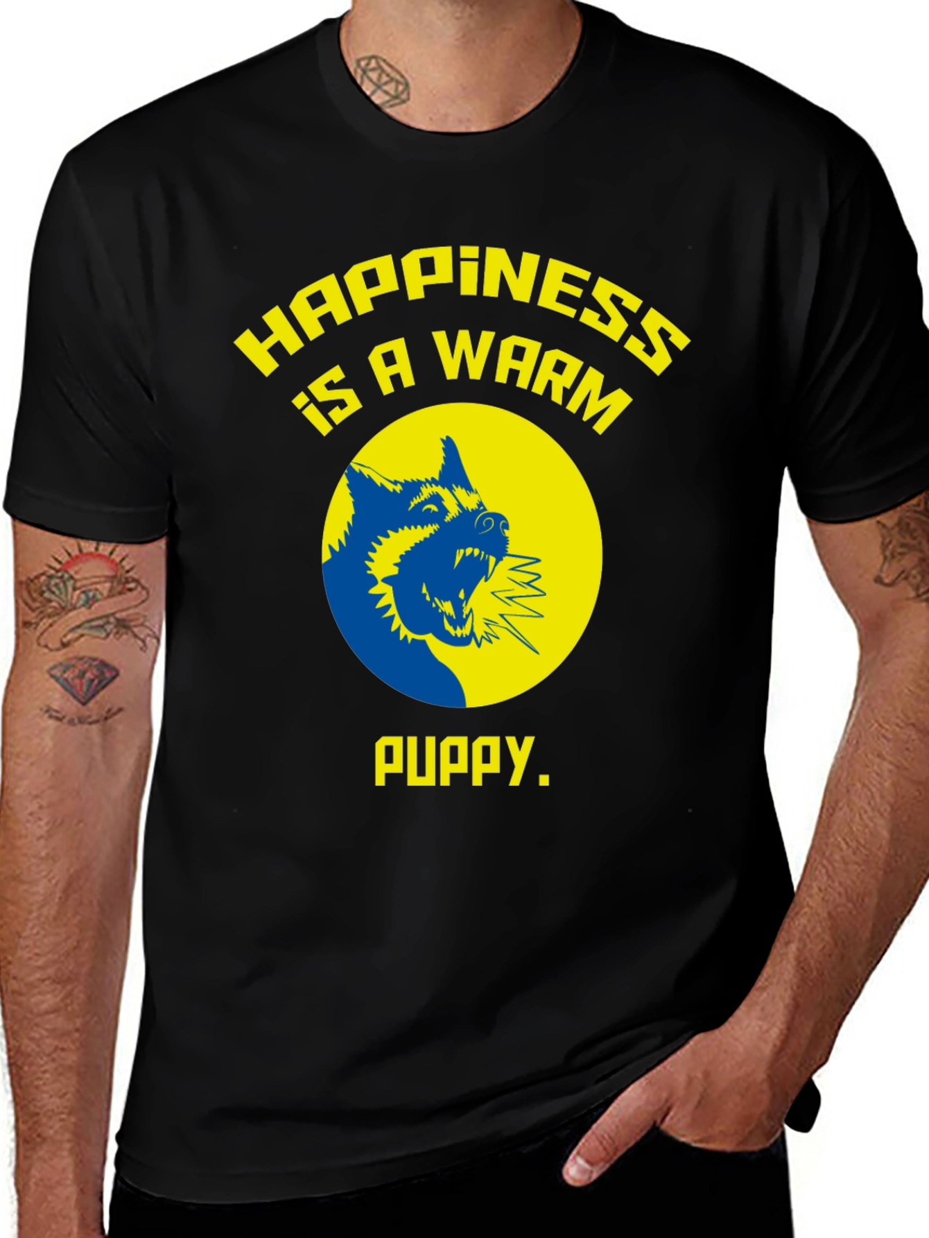 Happiness is a Warm Puppy Graphic Tee - Black