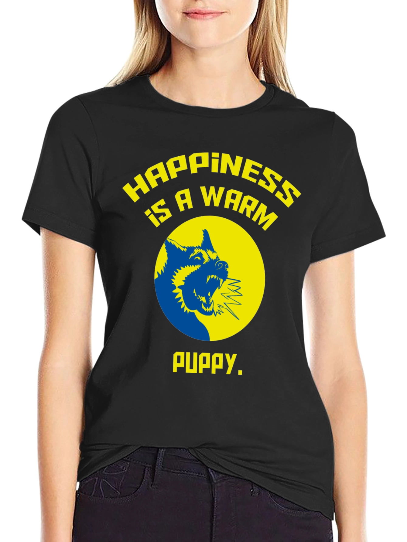 Happiness is a Warm Puppy Graphic Tee - Black