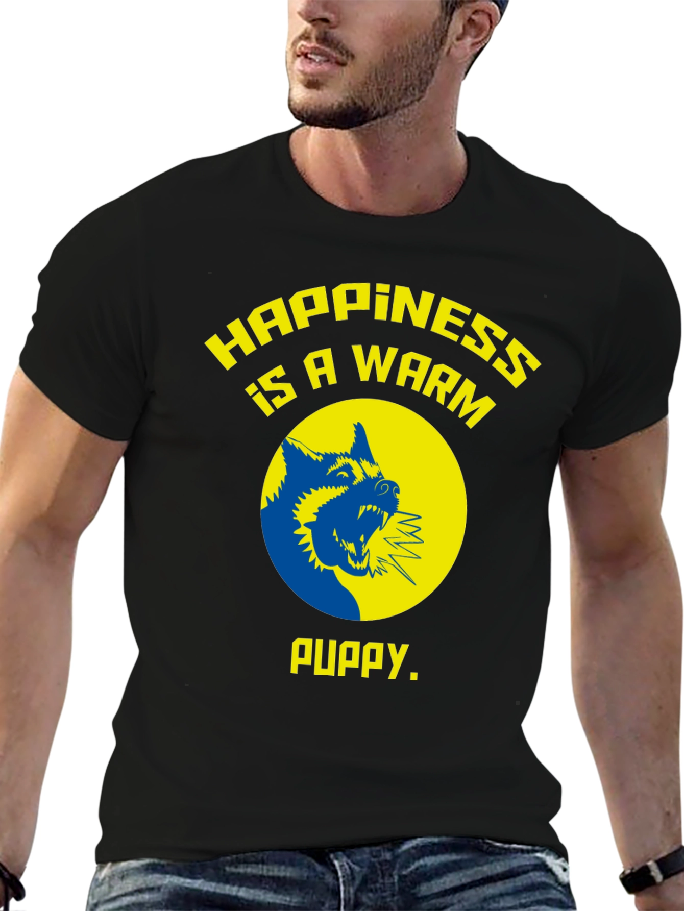 Happiness is a Warm Puppy Graphic Tee - Black
