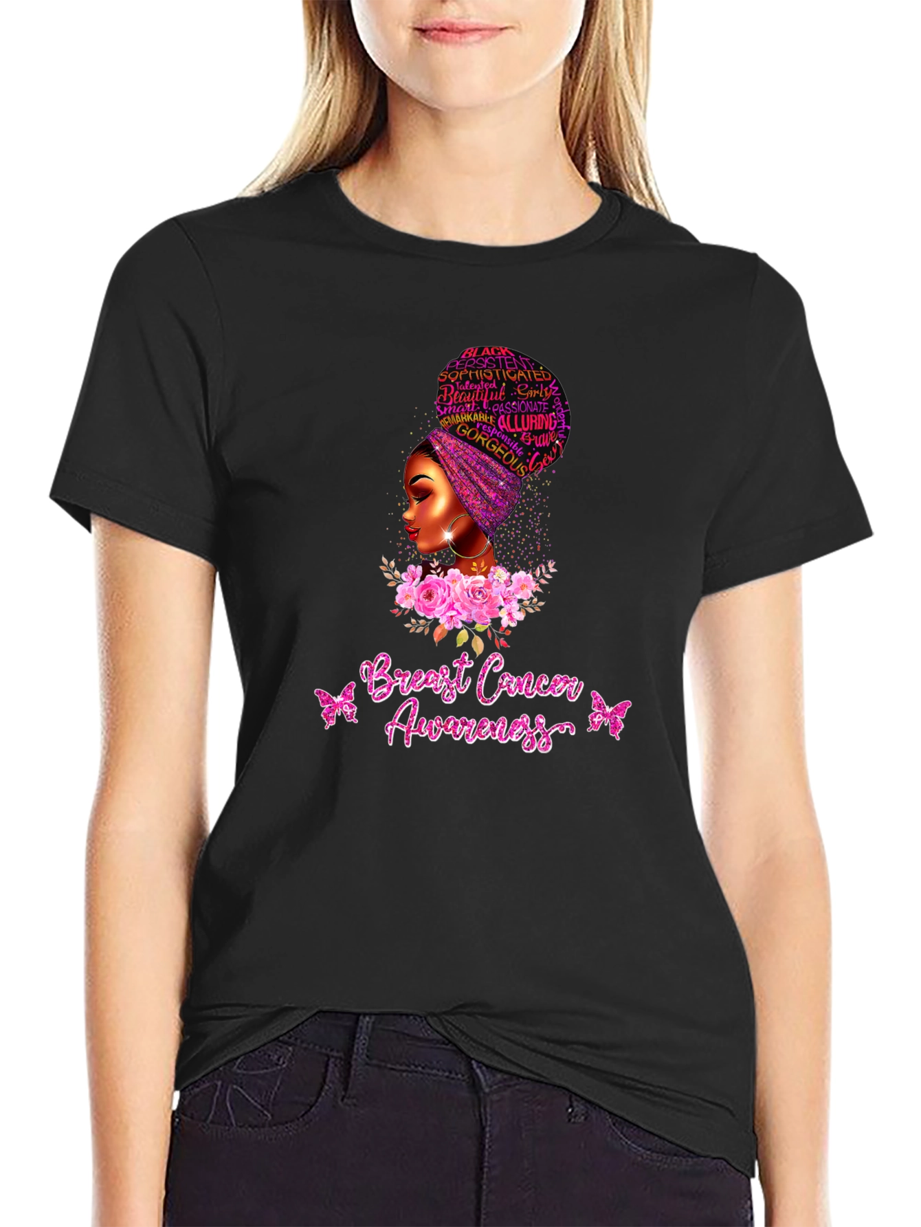 Breast Cancer Awareness Black Woman T-Shirt