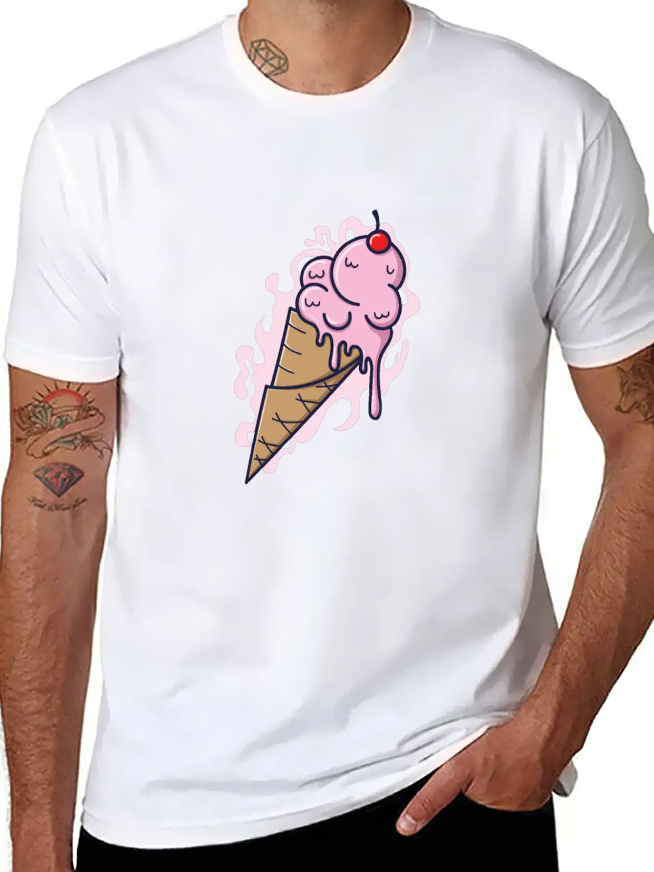 Ice Cream Cone With Fruity Ice Cream And Tables Stylish Everyday T-Shirt – Unisex Basic Cotton Tee